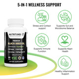 Nutritunes Black Seed Oil Softgels side view showing dosage