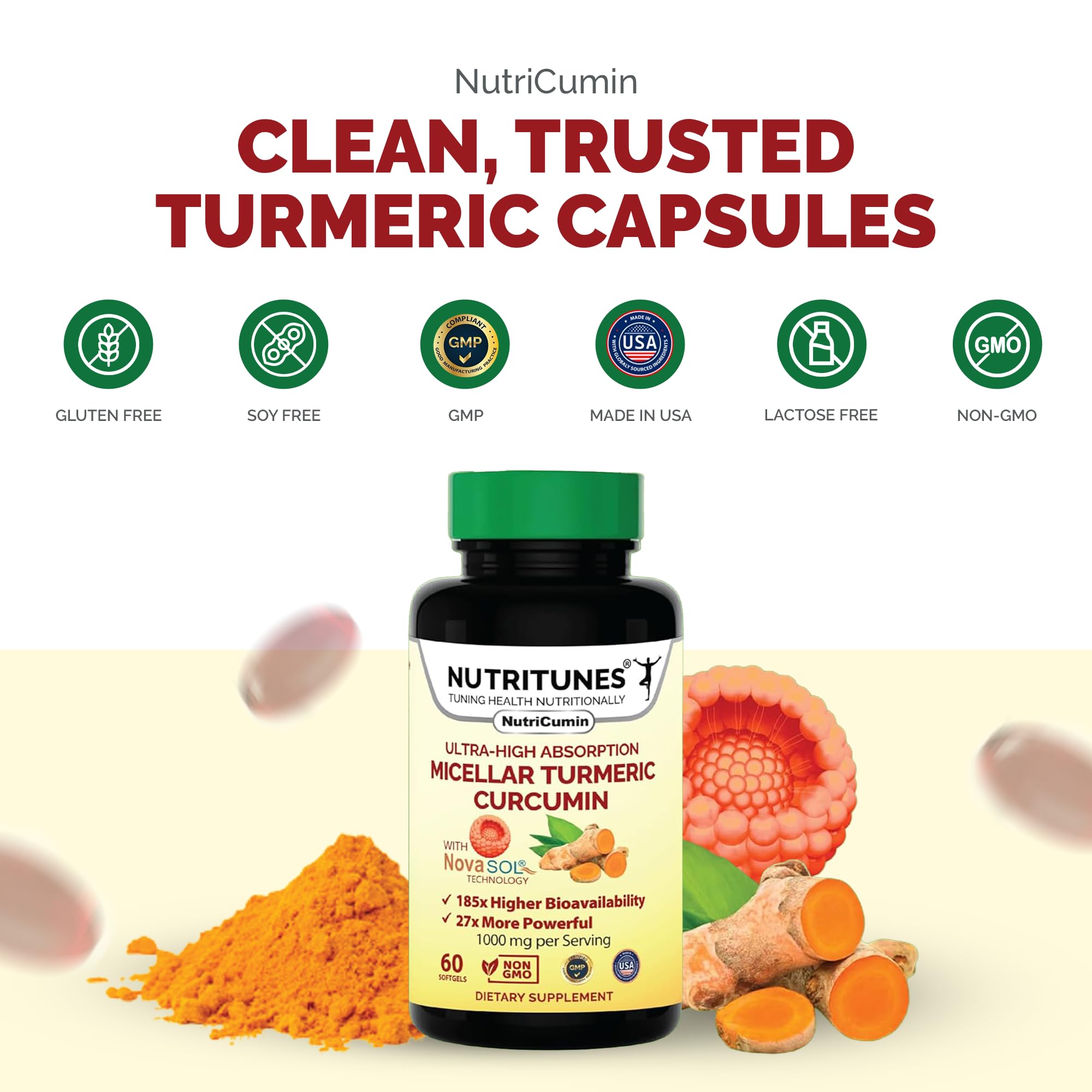 Nutritunes NutriCumin Curcumin Supplement back view of packaging