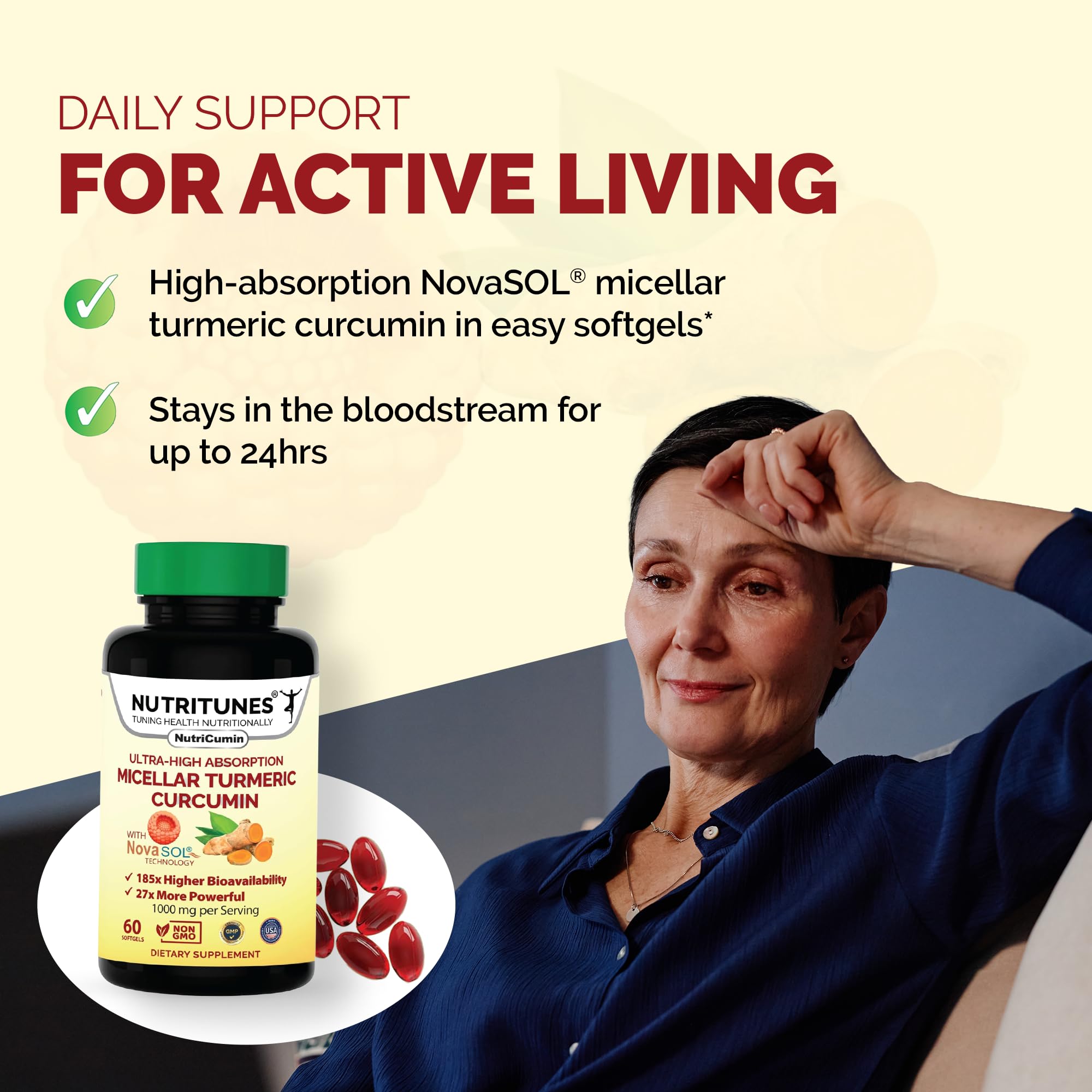 Nutritunes NutriCumin Curcumin Supplement with a glass of water