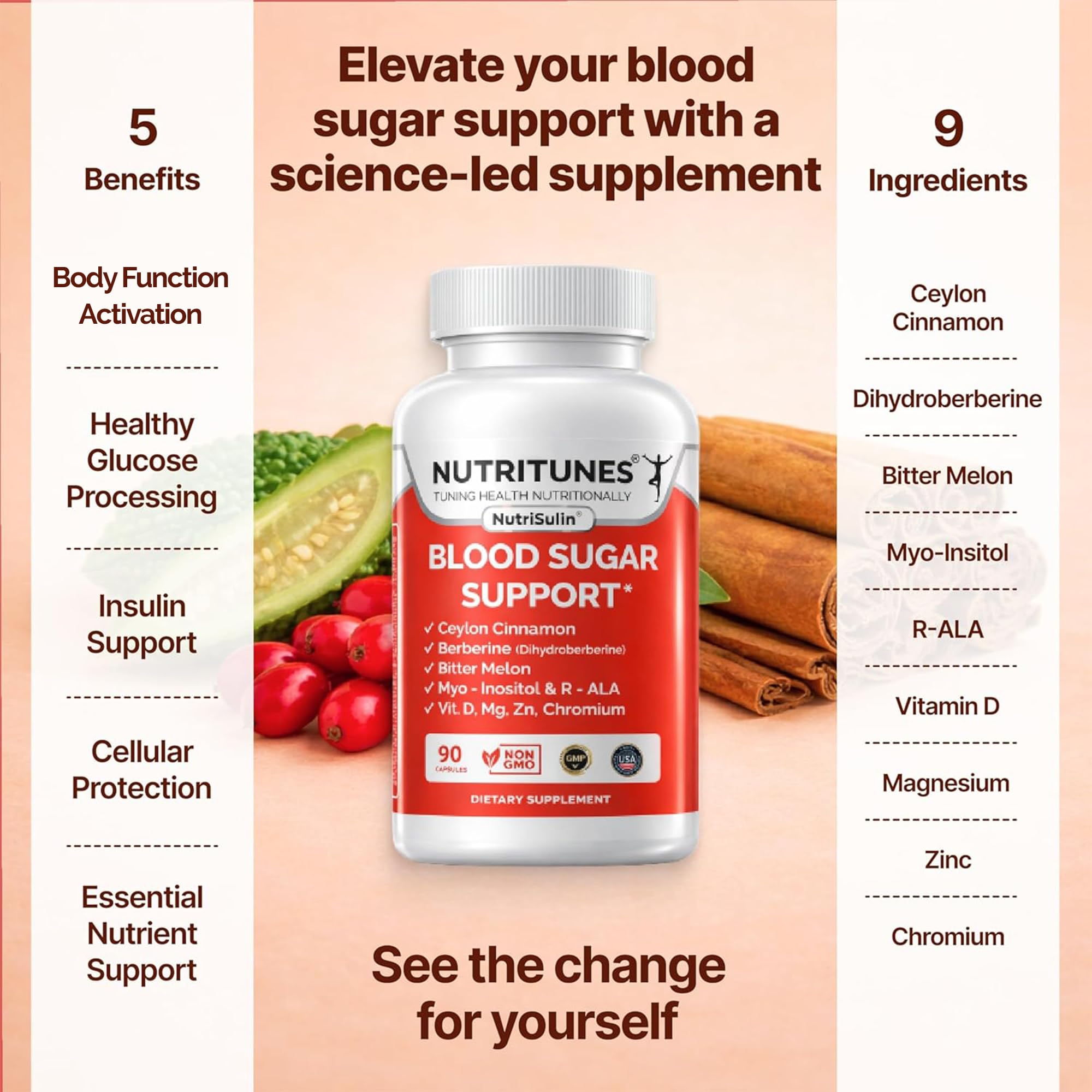 Nutritunes NutriSulin supplement capsules on a table