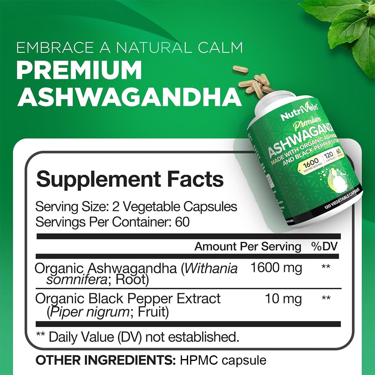 Nutrivein Ashwagandha bottle with label