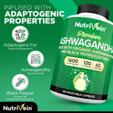 Nutrivein Ashwagandha capsules on a wooden table