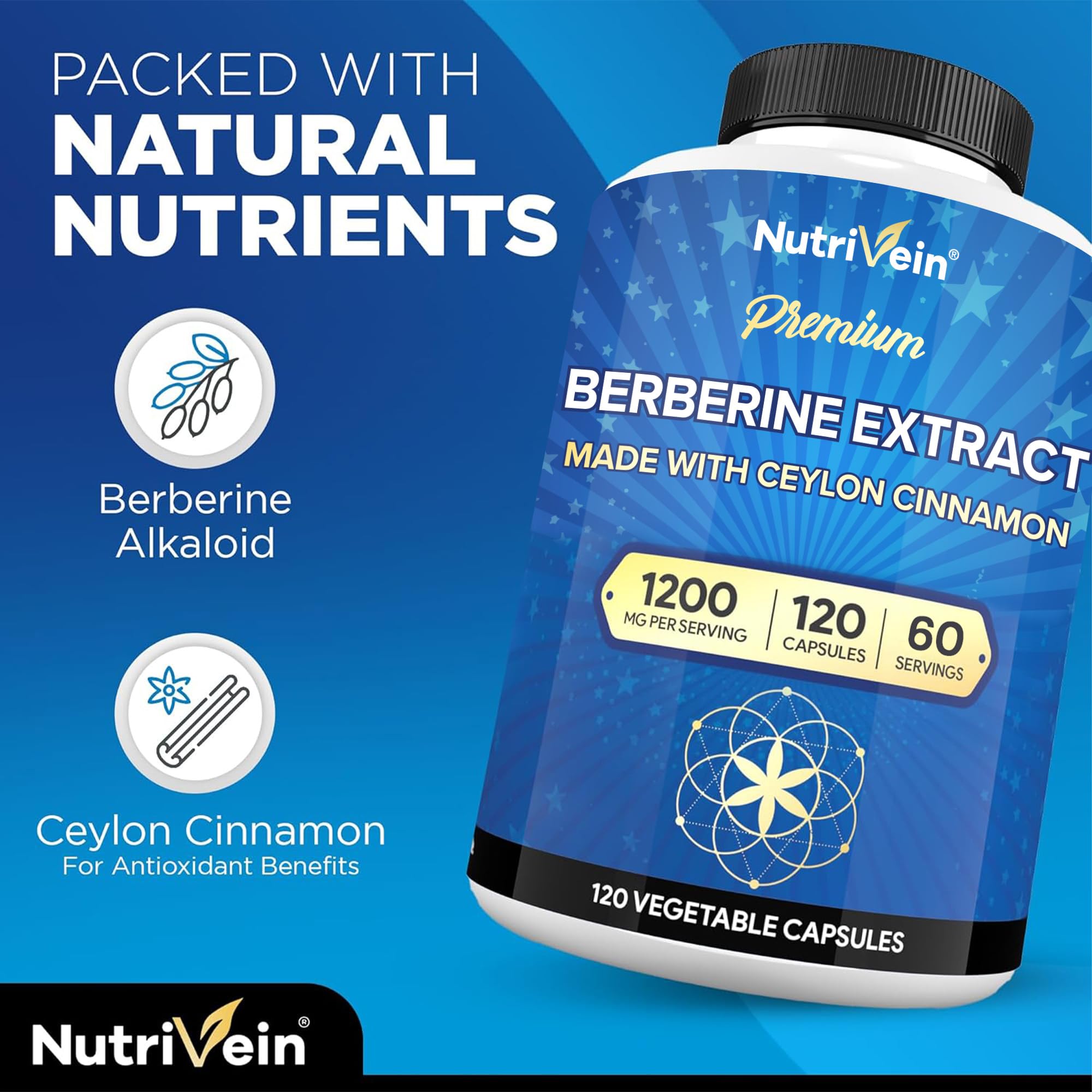 Nutrivein Berberine + Ceylon Cinnamon capsules close-up