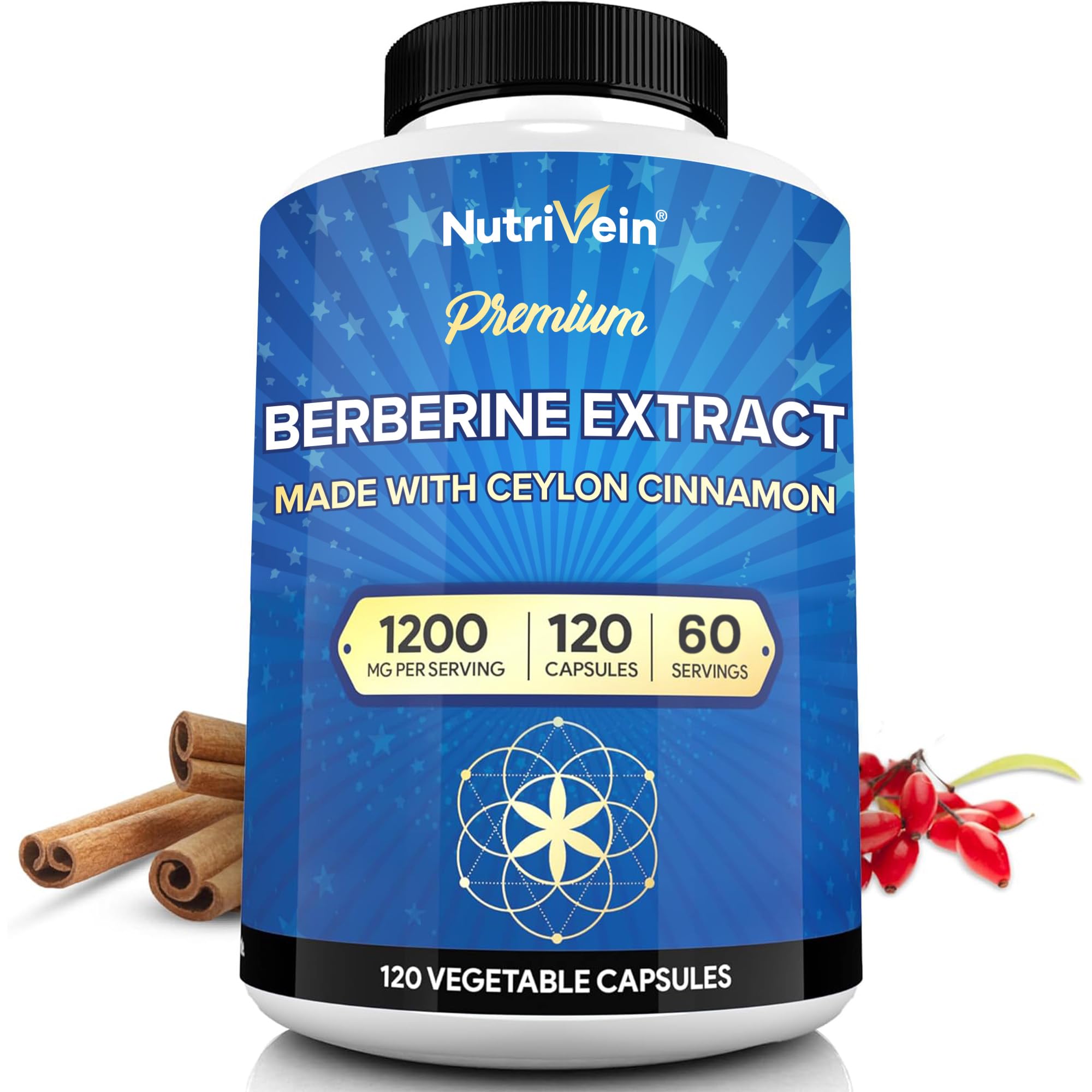 Nutrivein Berberine + Ceylon Cinnamon capsules front view