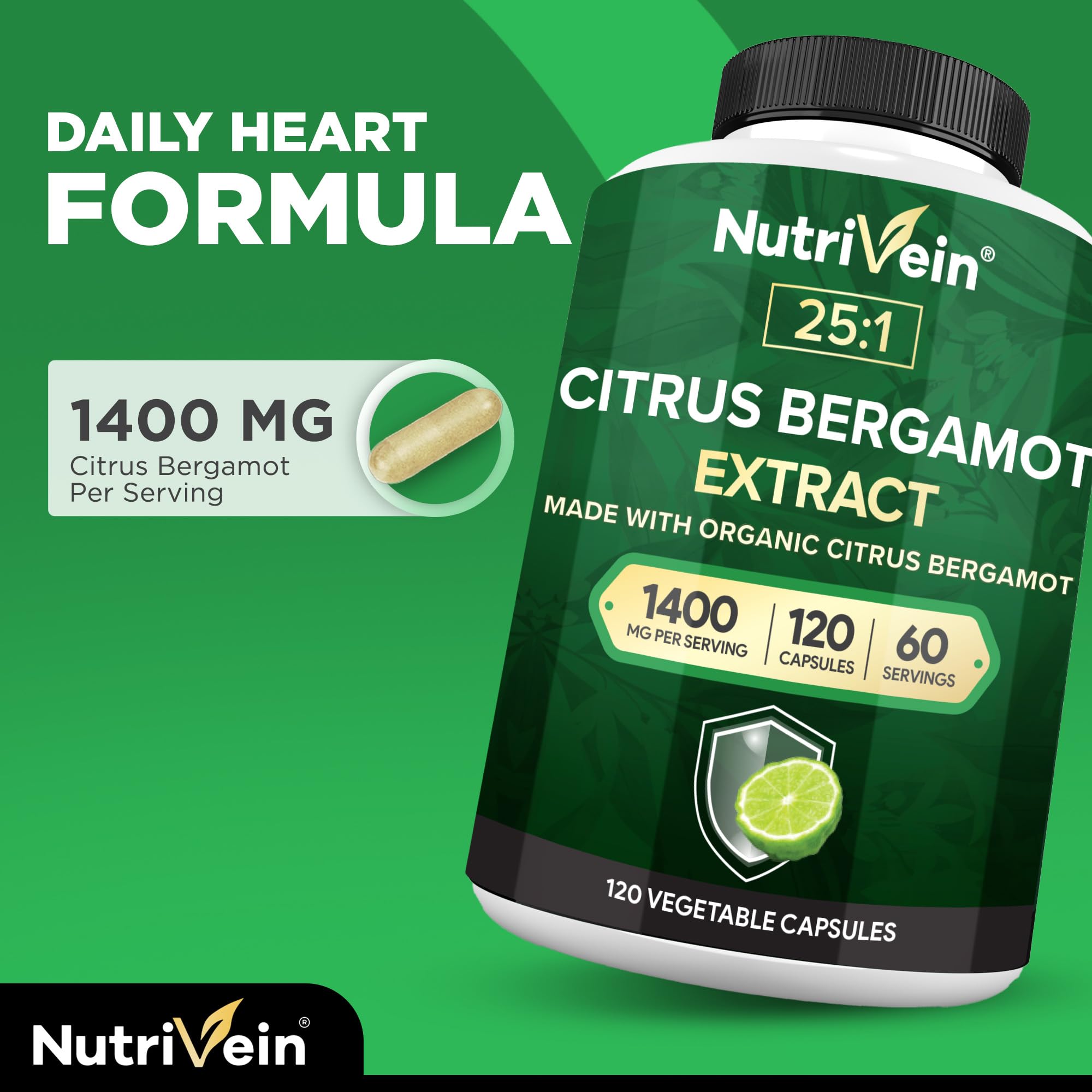 Nutrivein Citrus Bergamot Supplement 1000mg capsule close-up