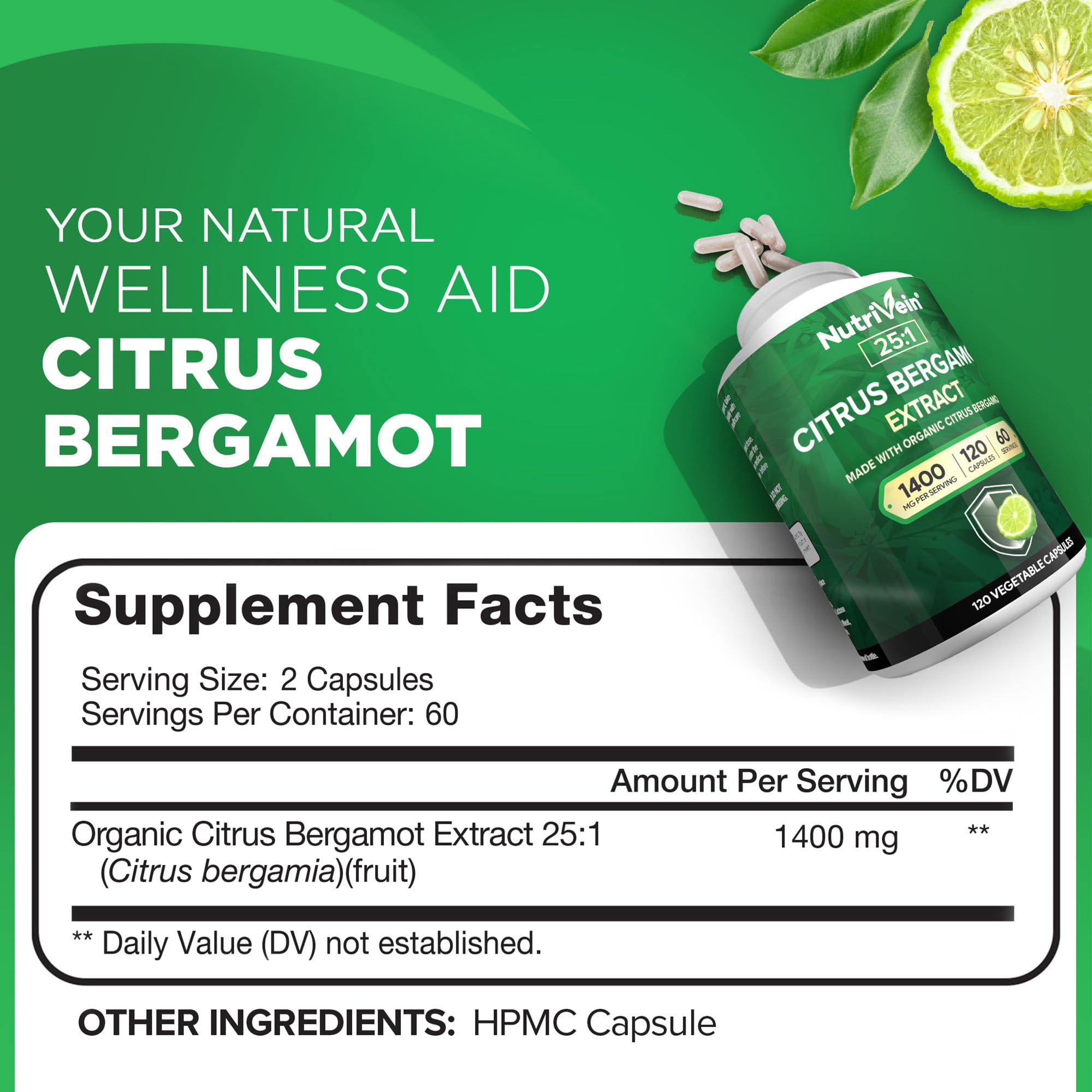 Nutrivein Citrus Bergamot Supplement 1000mg side view