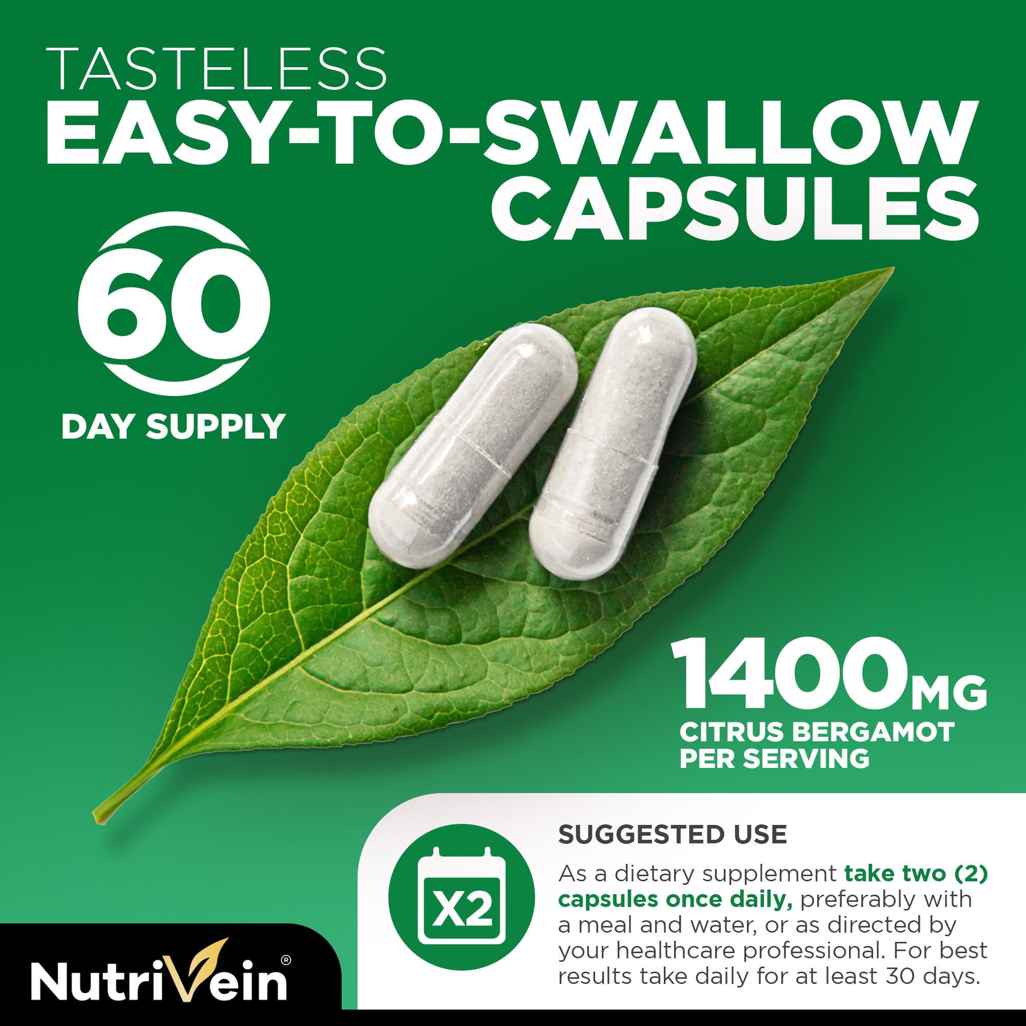 Nutrivein Citrus Bergamot Supplement 1000mg with ingredients list