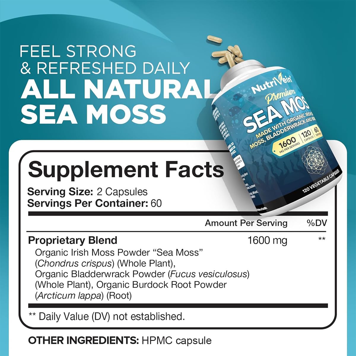 Nutrivein Irish Sea Moss Capsules side view showing label