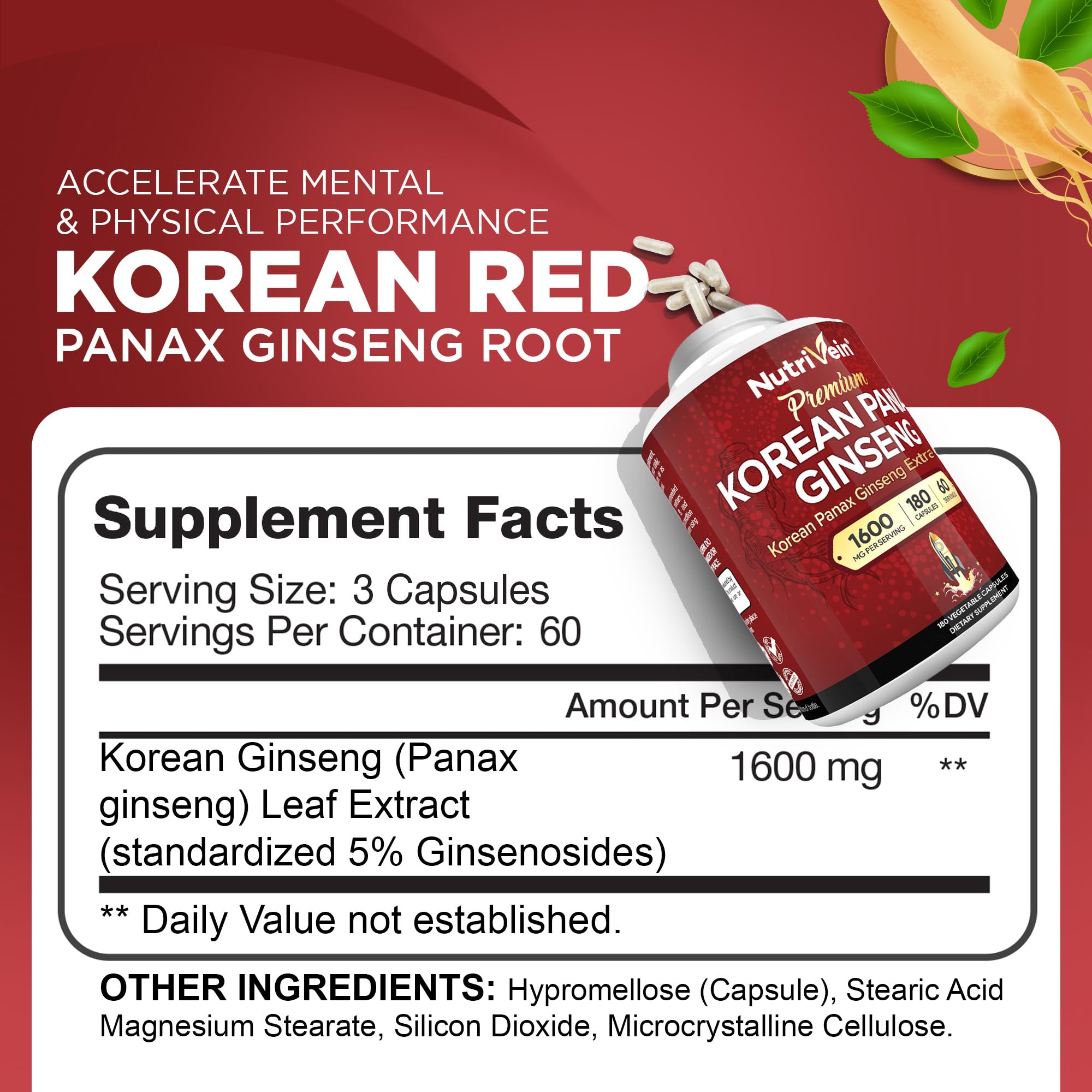 Nutrivein Korean Red Ginseng Capsules side view