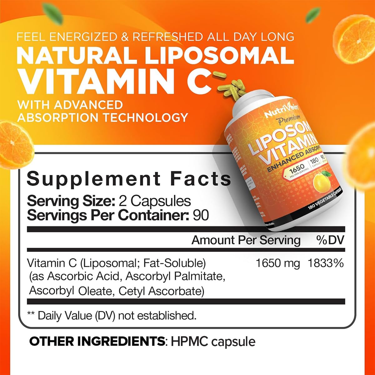 Nutrivein Liposomal Vitamin C 1000mg supplement side view