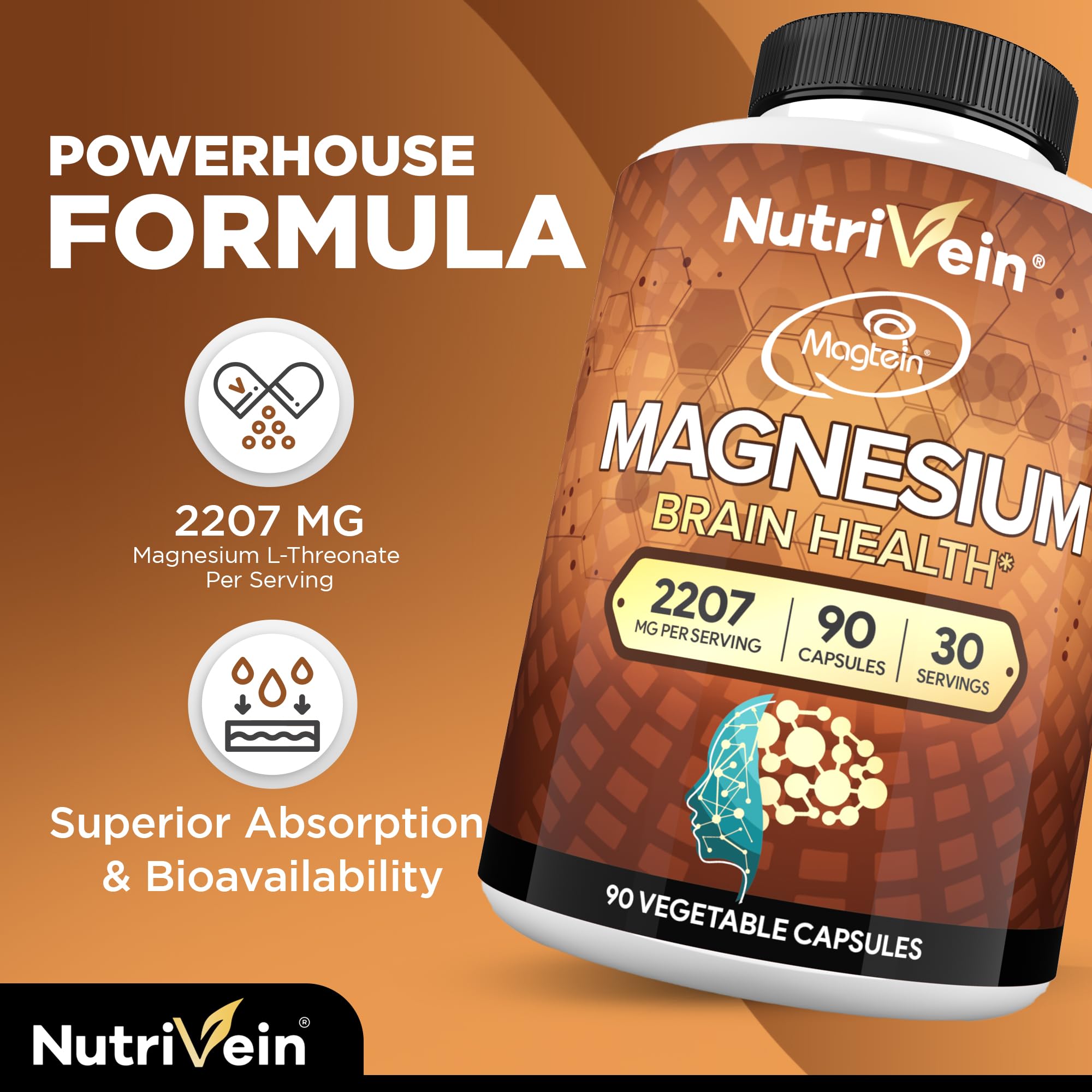 Nutrivein Magnesium L-Threonate 120 Capsules on a wooden table