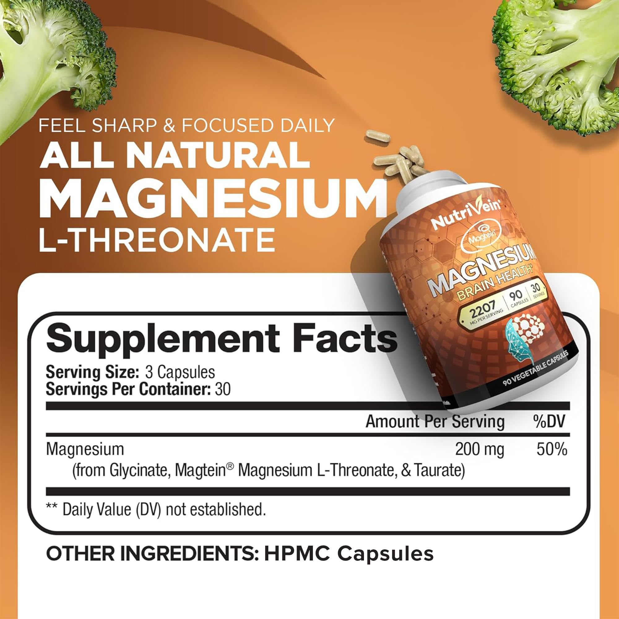 Nutrivein Magnesium L-Threonate 120 Capsules side view