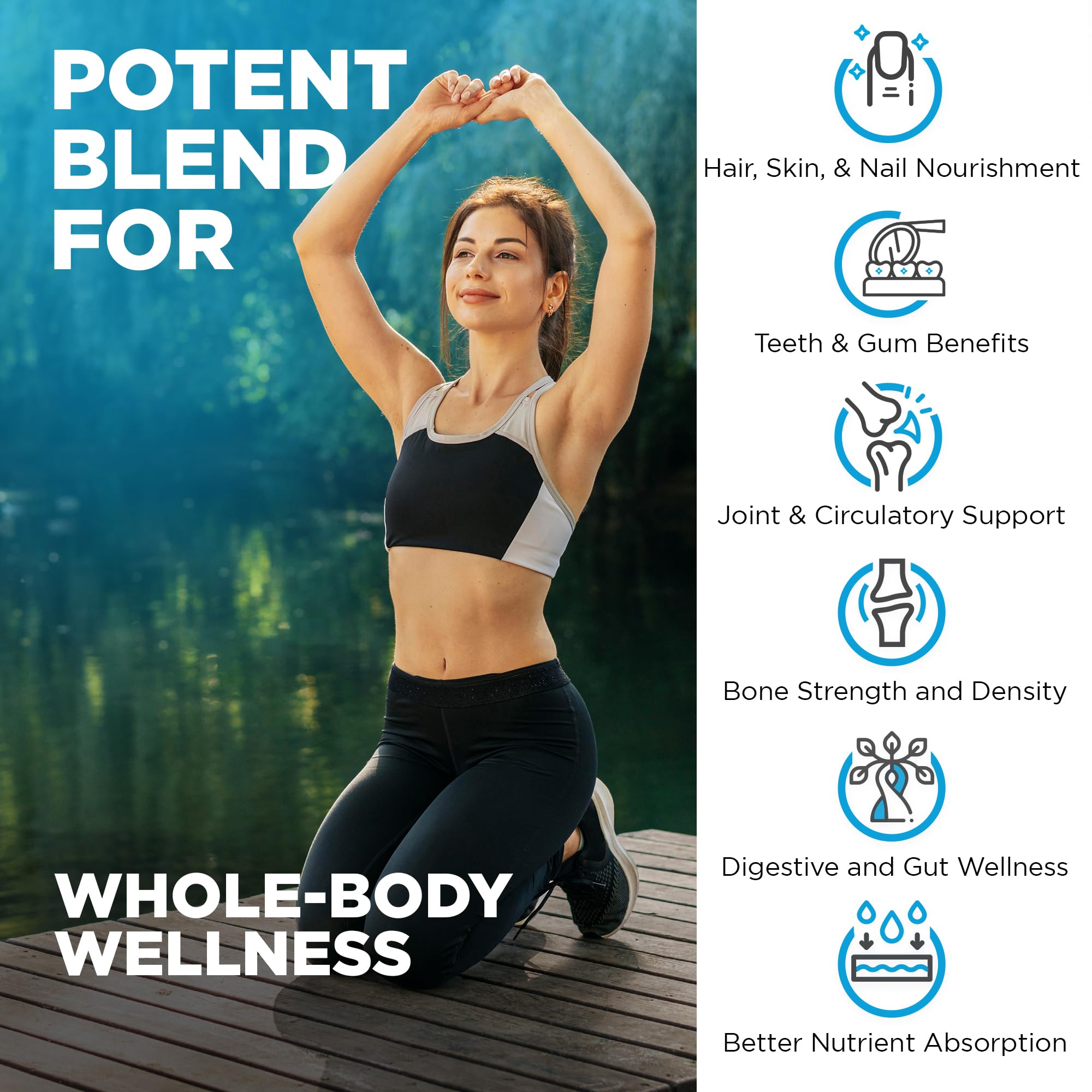 Nutrivein Multi Collagen Capsules lifestyle scene with a glass of water
