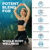 Nutrivein Multi Collagen Capsules lifestyle scene with a glass of water