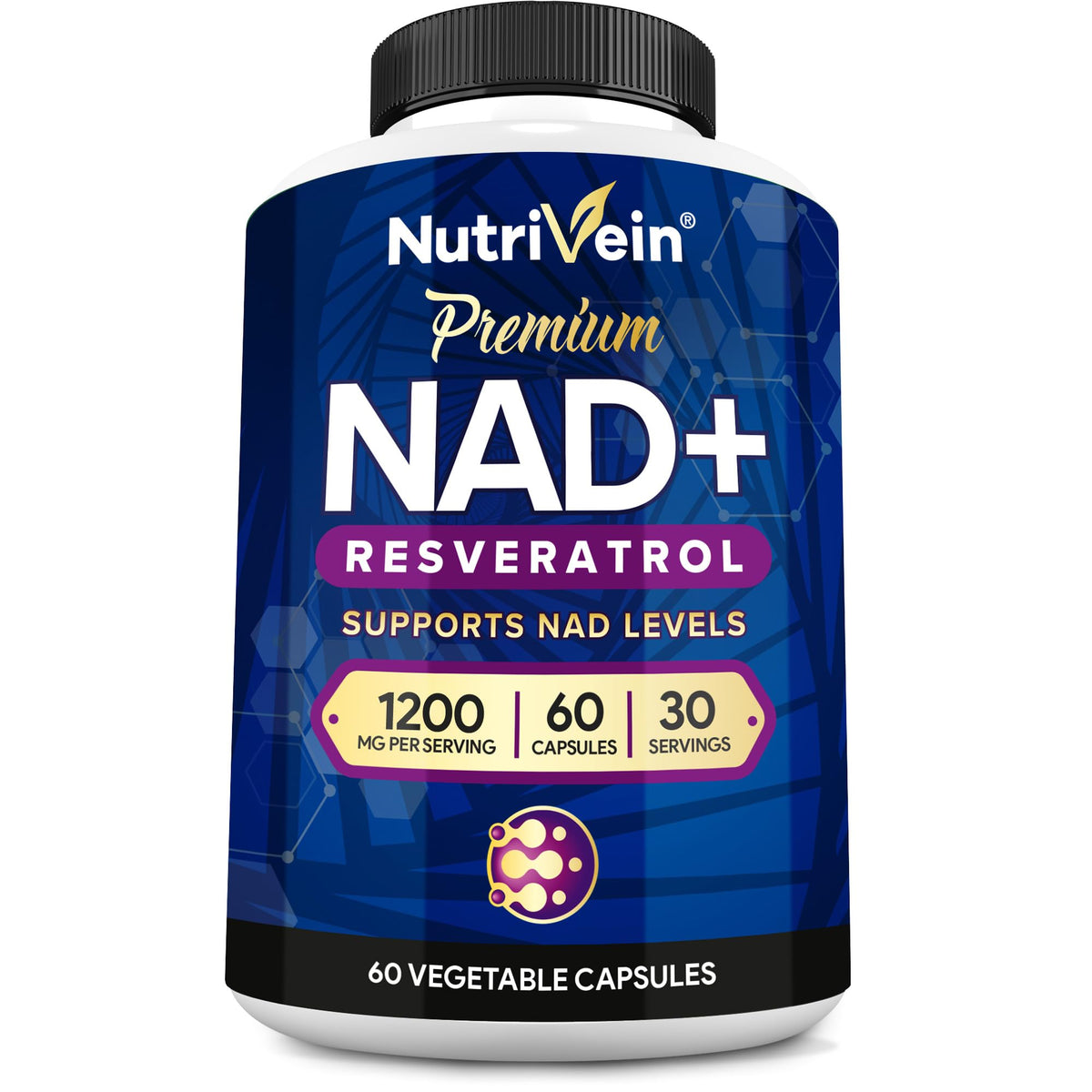 Nutrivein Resveratrol NAD+ Supplement 60 capsules front view