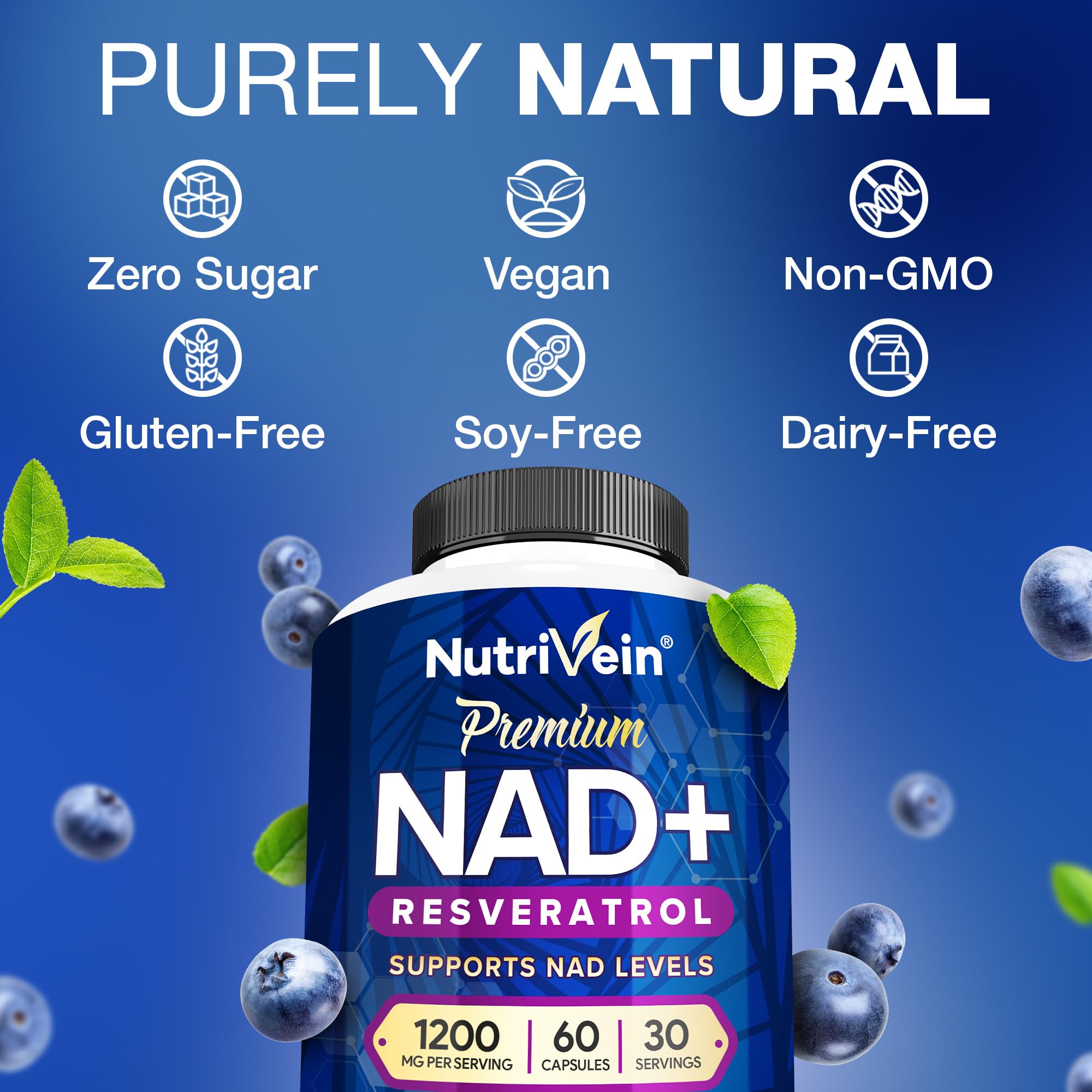 Nutrivein Resveratrol NAD+ Supplement bottle side view