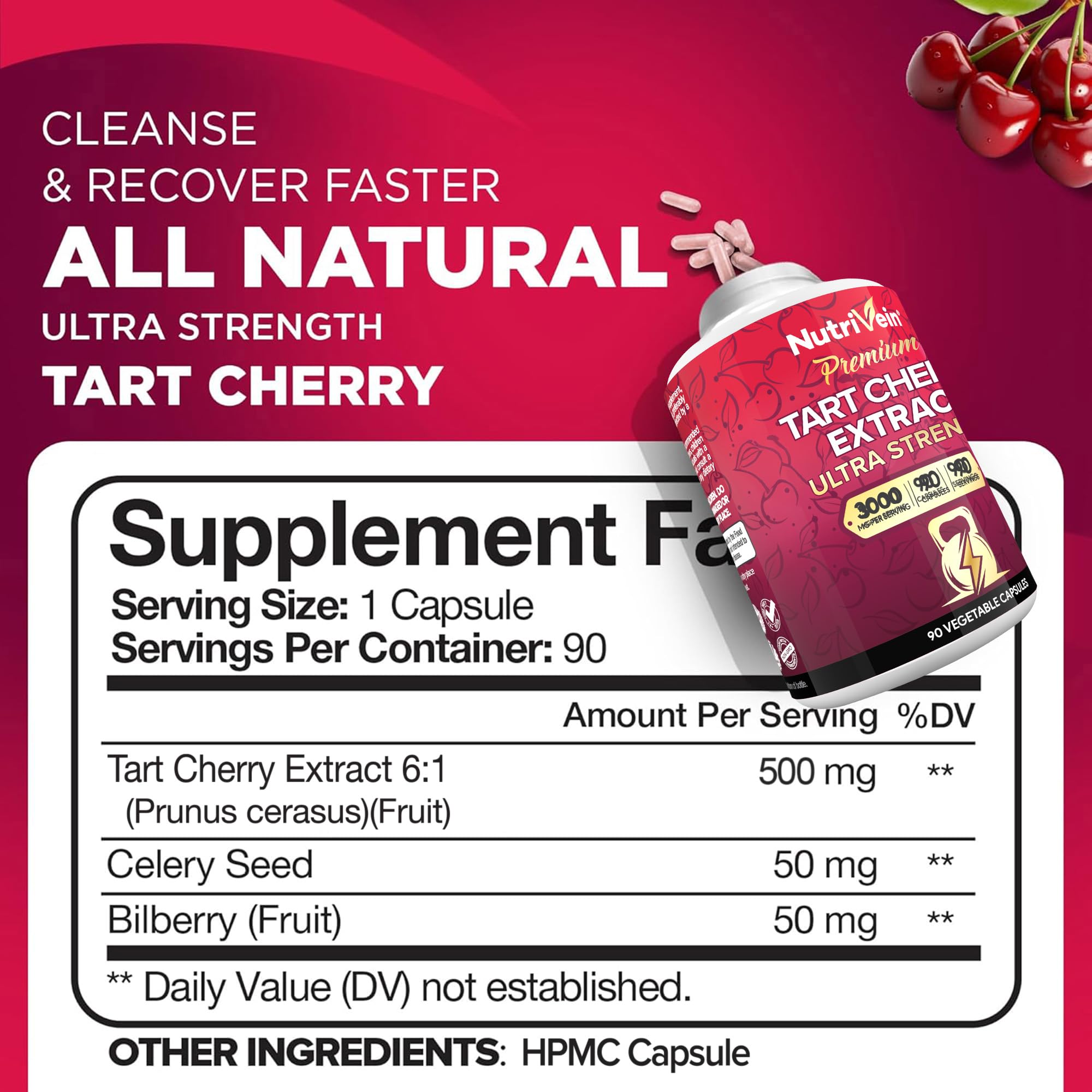Nutrivein Tart Cherry Extract Capsules side view