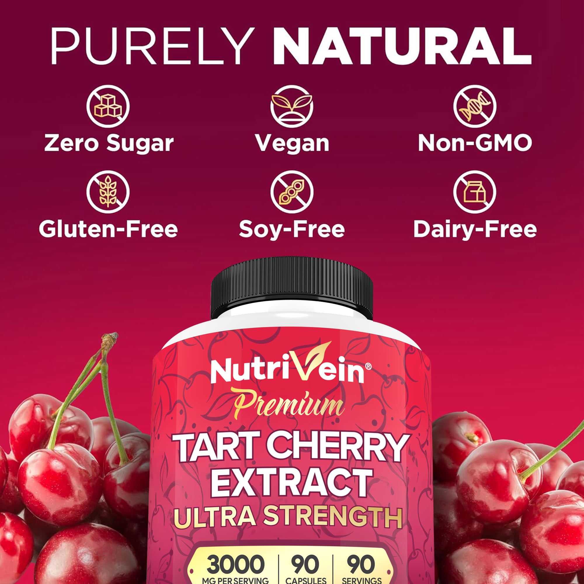 Nutrivein Tart Cherry Extract Capsules with a measuring spoon