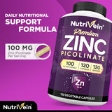 Nutrivein Zinc Picolinate 100mg Capsules bottle with label