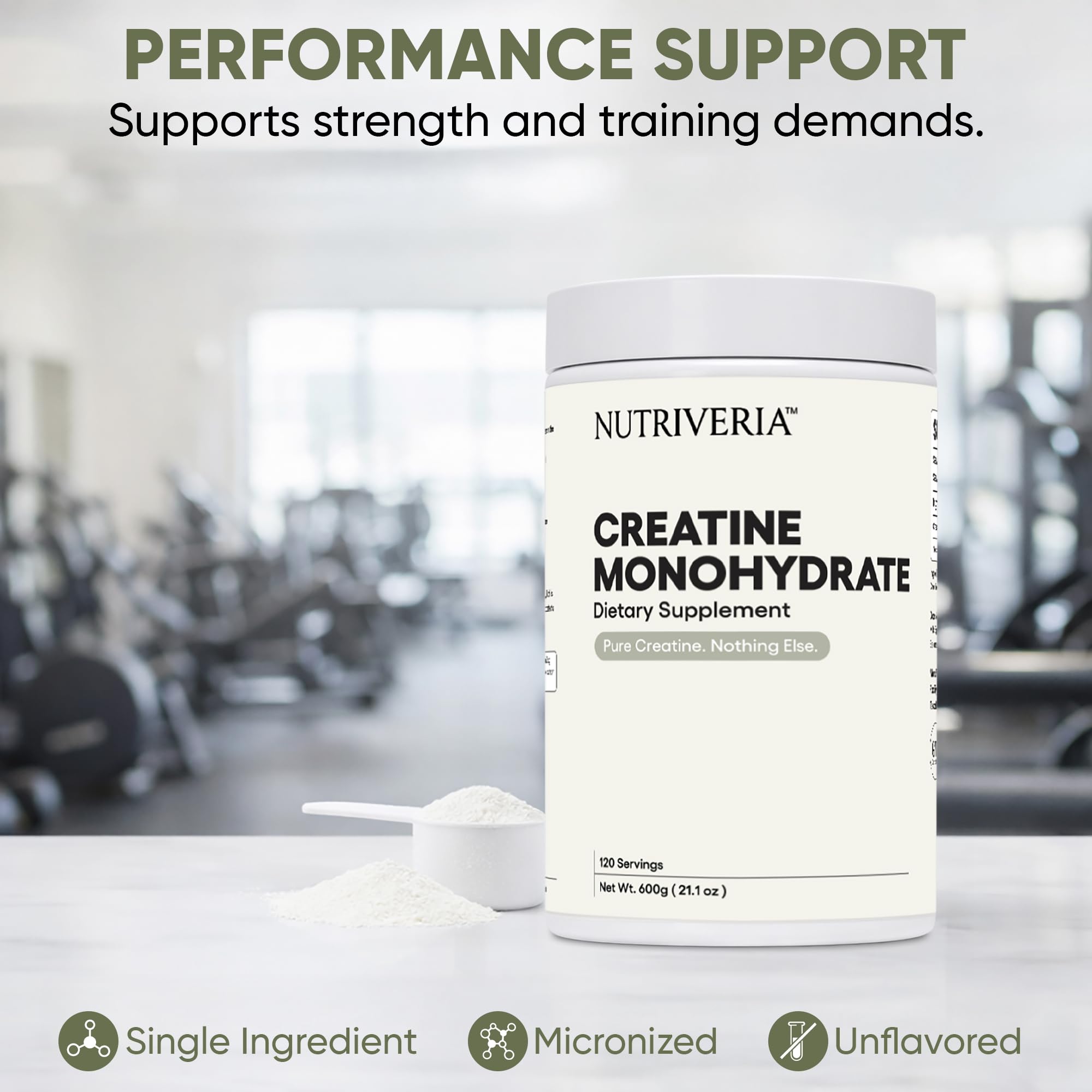 Nutriveria Creatine Monohydrate 601g mixed in a glass of water