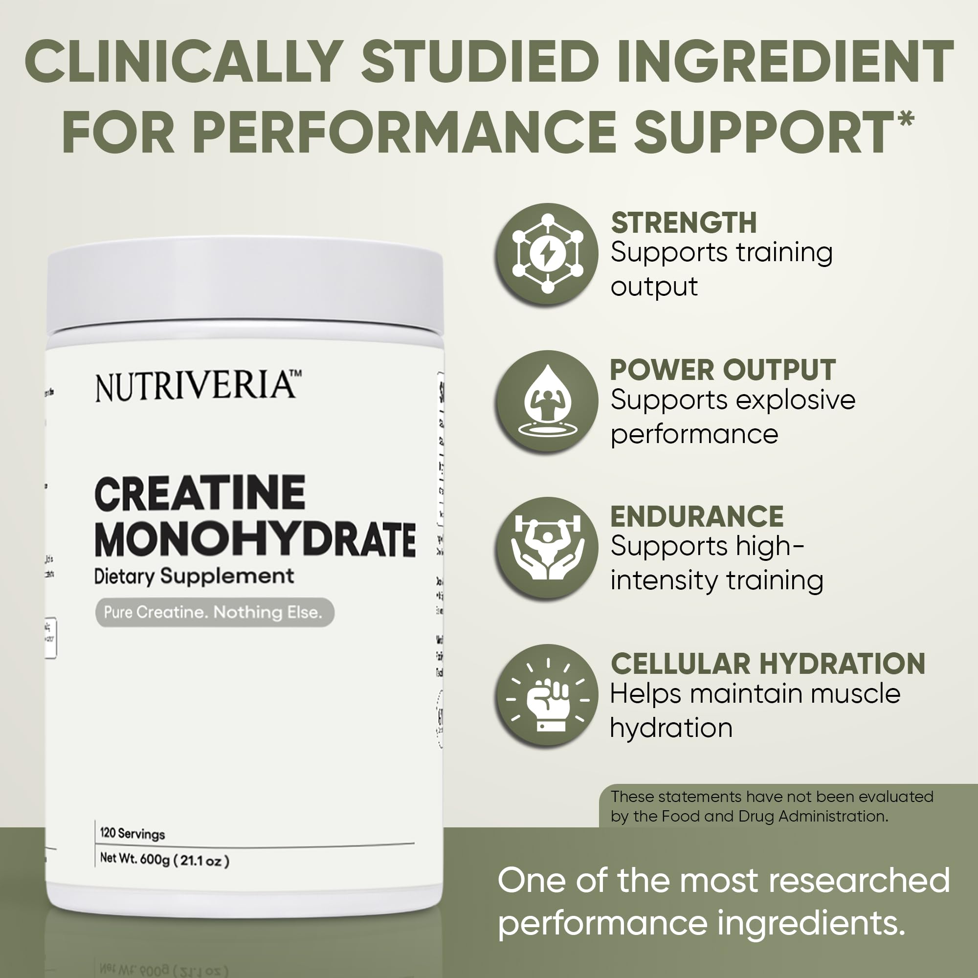 Nutriveria Creatine Monohydrate 601g side view showing packaging
