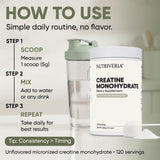 Nutriveria Creatine Monohydrate 601g with fitness accessories