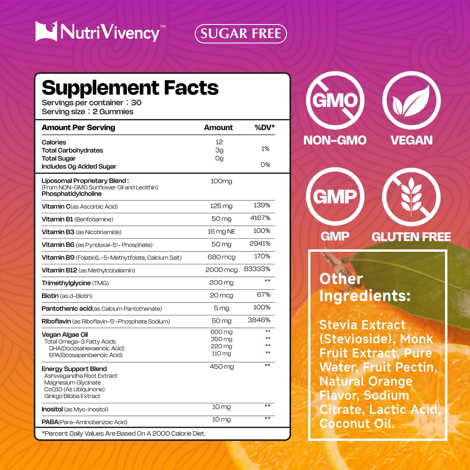 NutriVivency B-Complex Gummies showing natural fruit flavours