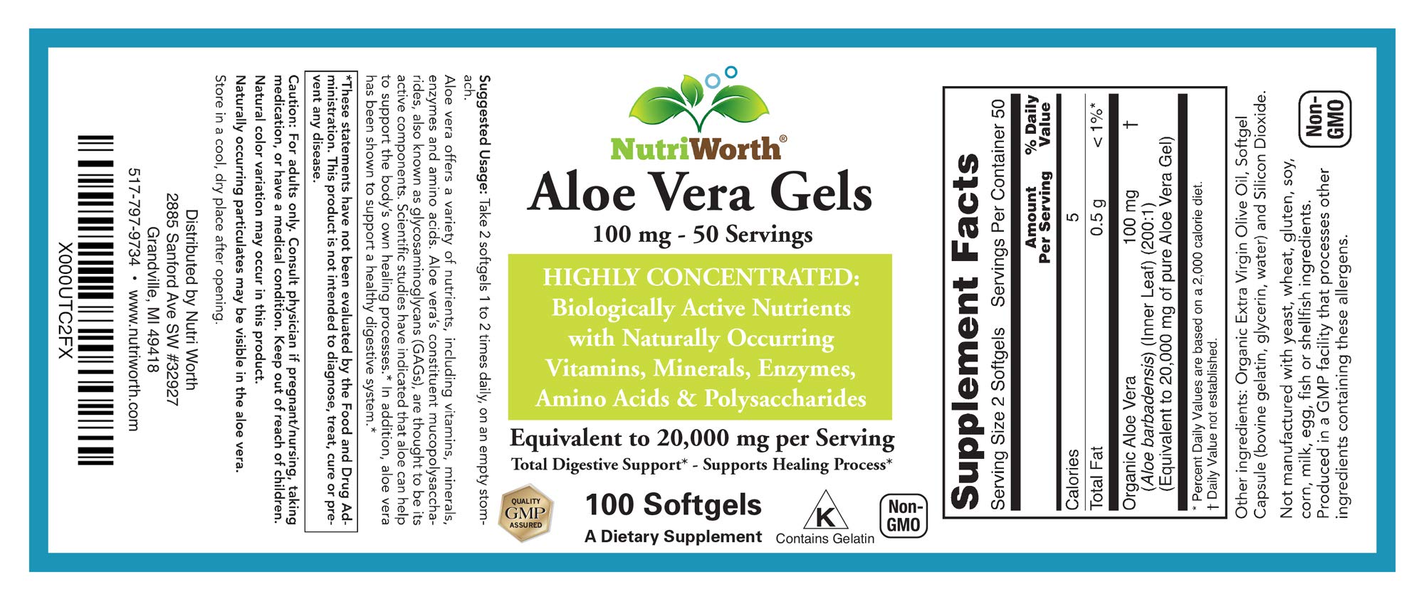 NutriWorth Aloe Vera Capsules ingredients list