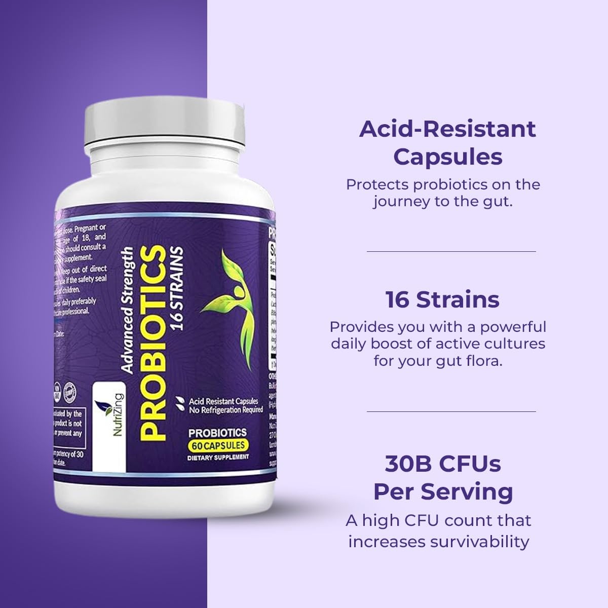 NutriZing Probiotic Capsules displayed with a measuring spoon