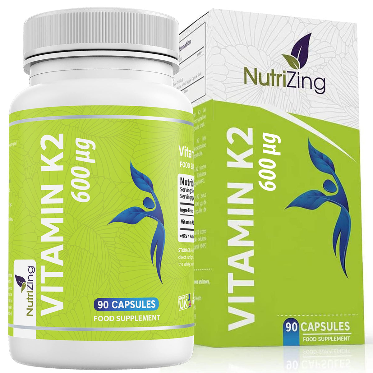 NutriZing Vitamin K2 Supplement 600mcg bottle front view