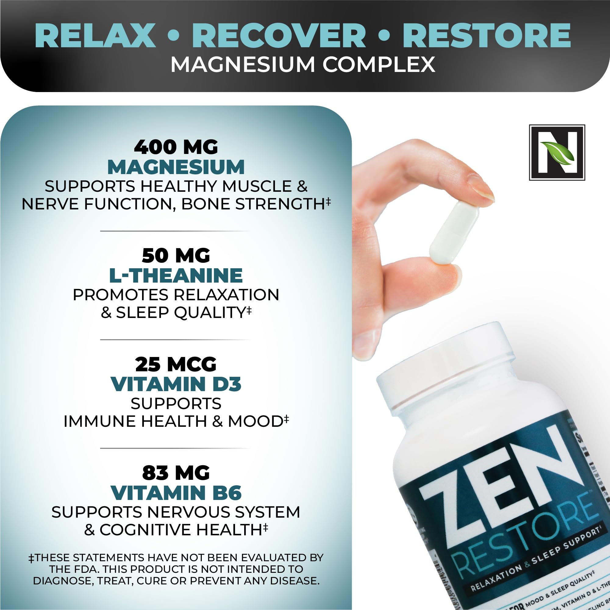 Nutrology Magnesium Malate 400mg capsules on a wooden table