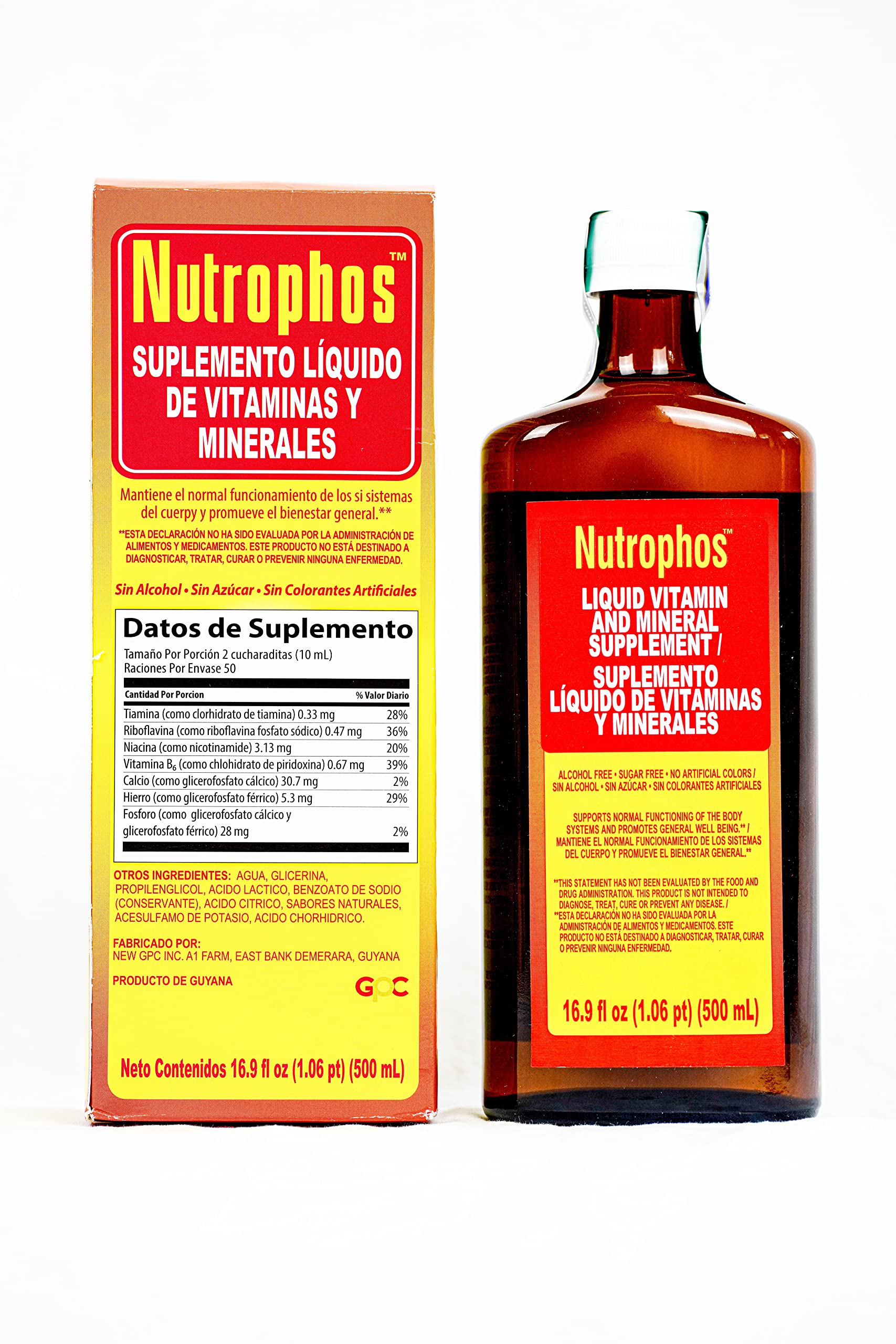 Nutrophos Liquid Nerve Tonic 500ml on a kitchen counter