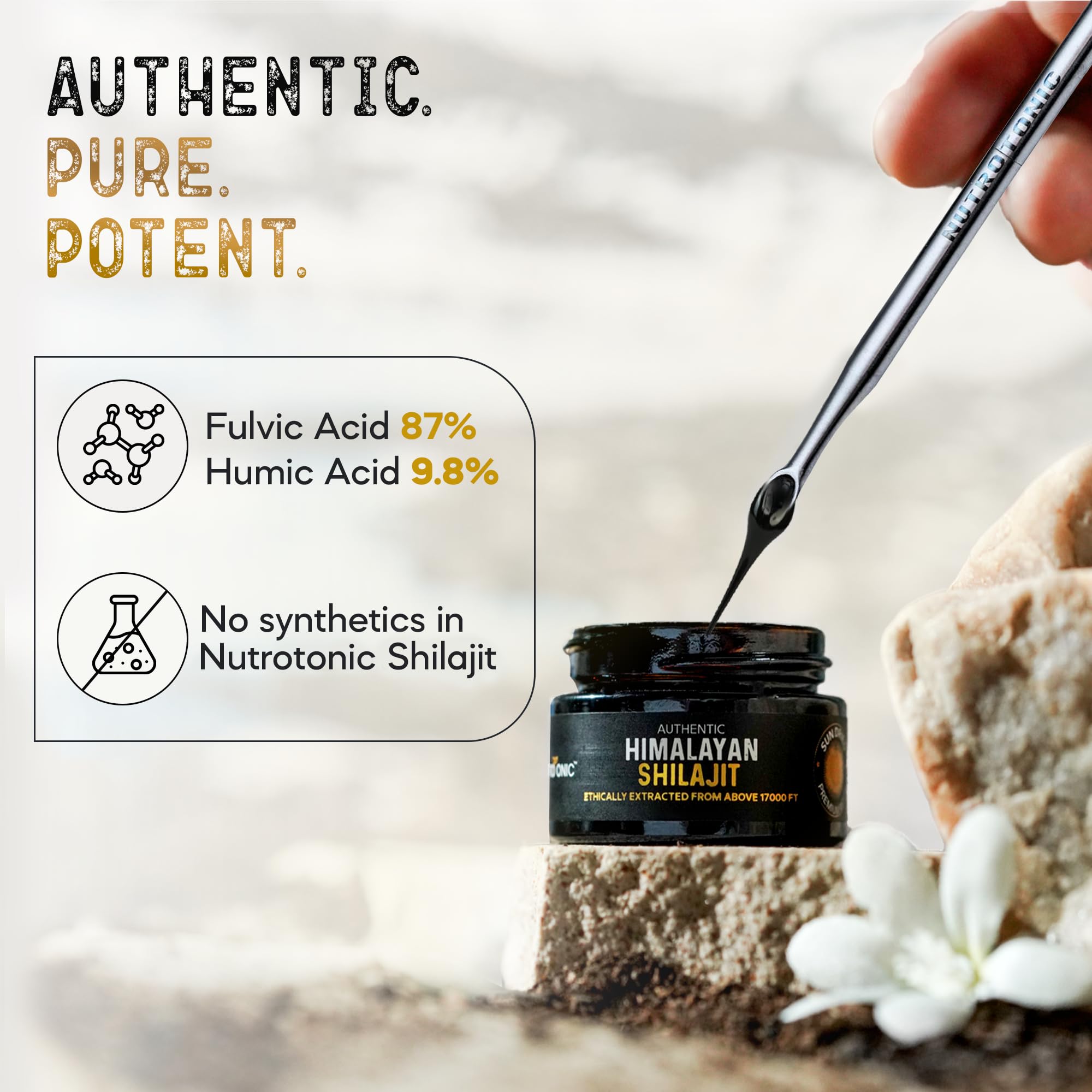 NutroTonic LLC Himalayan Shilajit Resin A+ on a wooden table