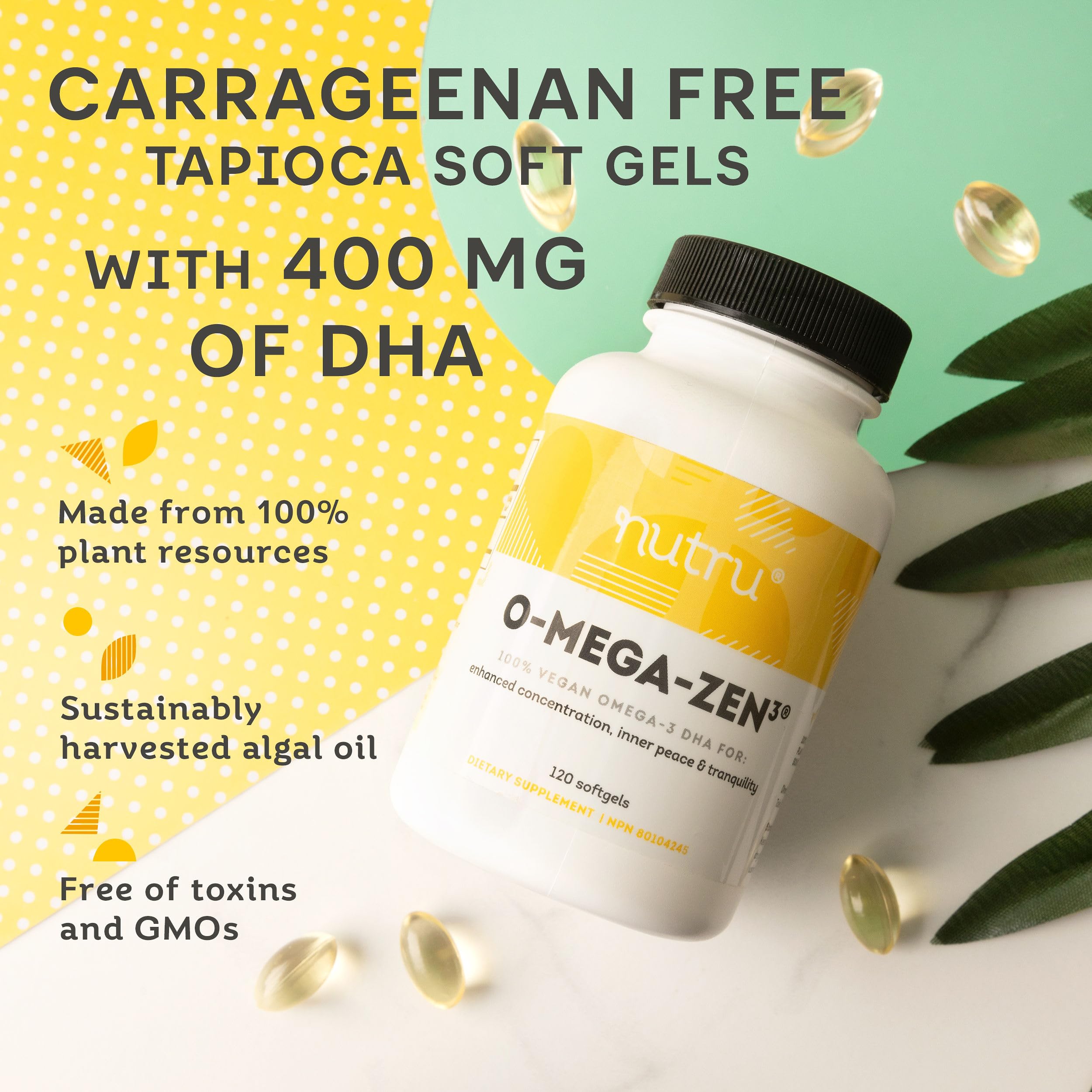 Nutru O-Mega-Zen3 softgels on a wooden surface