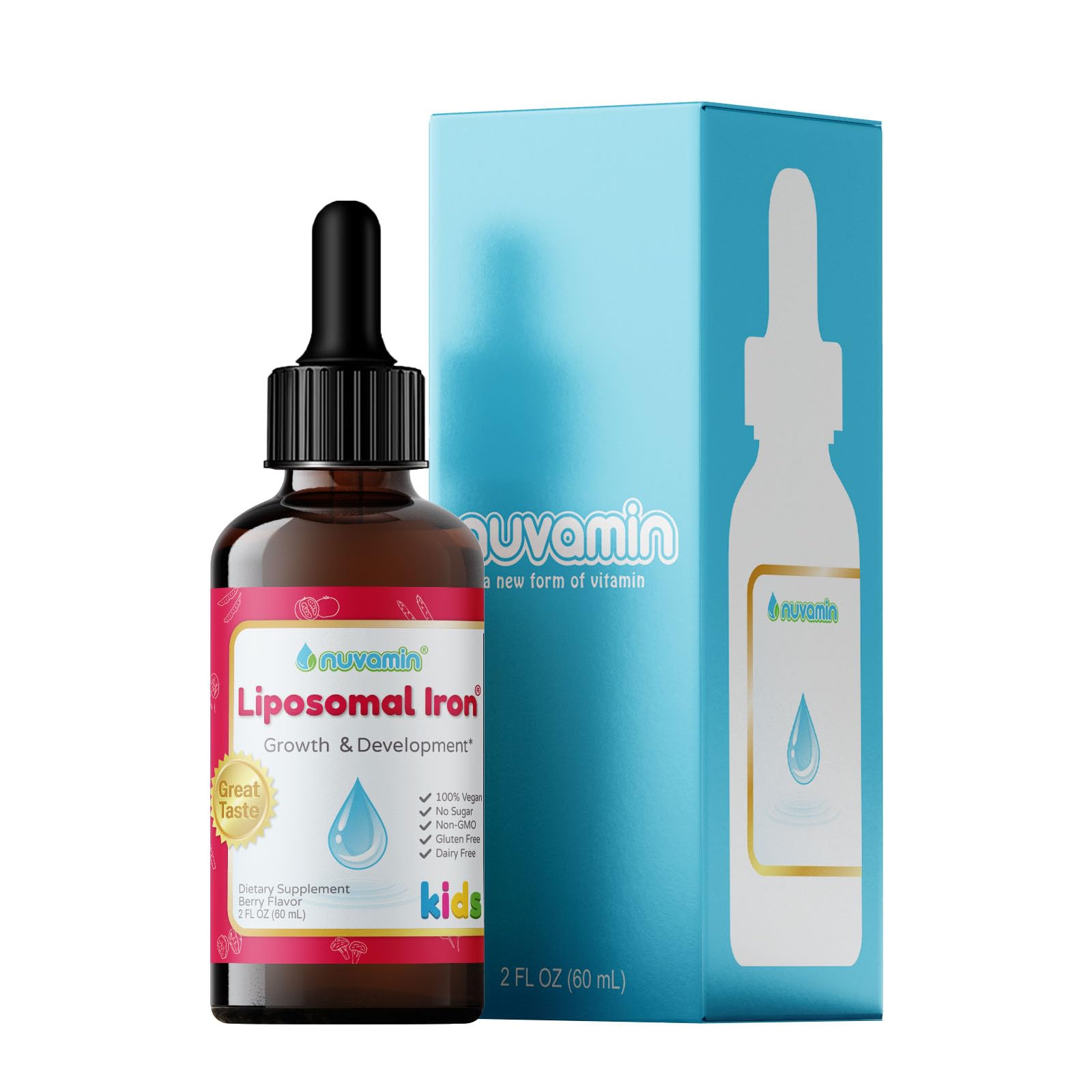 Nuvamin Liquid Iron Drops for Kids front view with packaging
