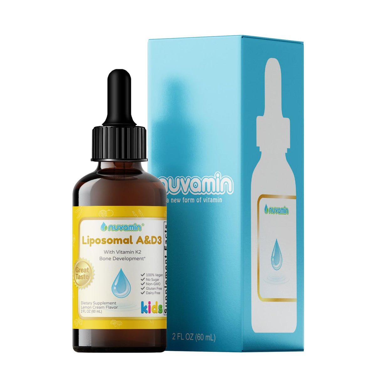 Nuvamin Vitamin A Drops for Kids lemon cream flavour front view