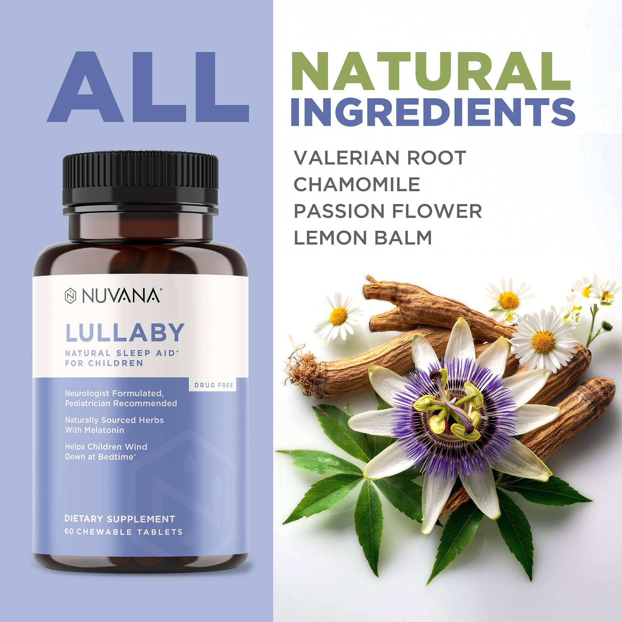 Nuvana Lullaby Kids Natural Sleep Aid ingredients list on packaging