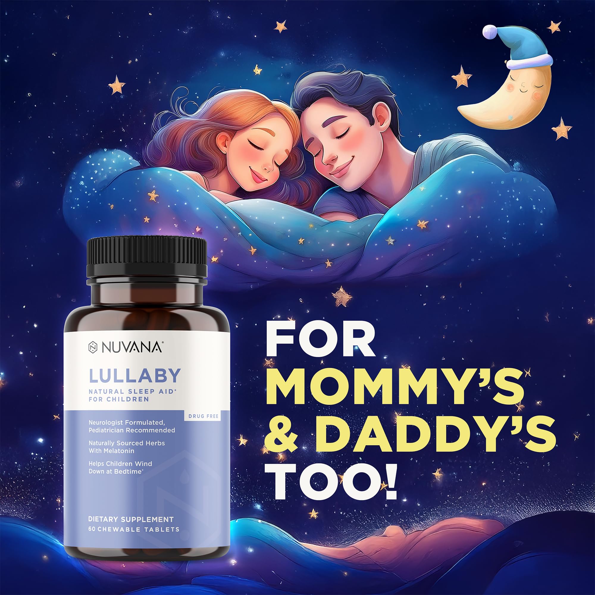 Nuvana Lullaby Kids Natural Sleep Aid tablets in a hand