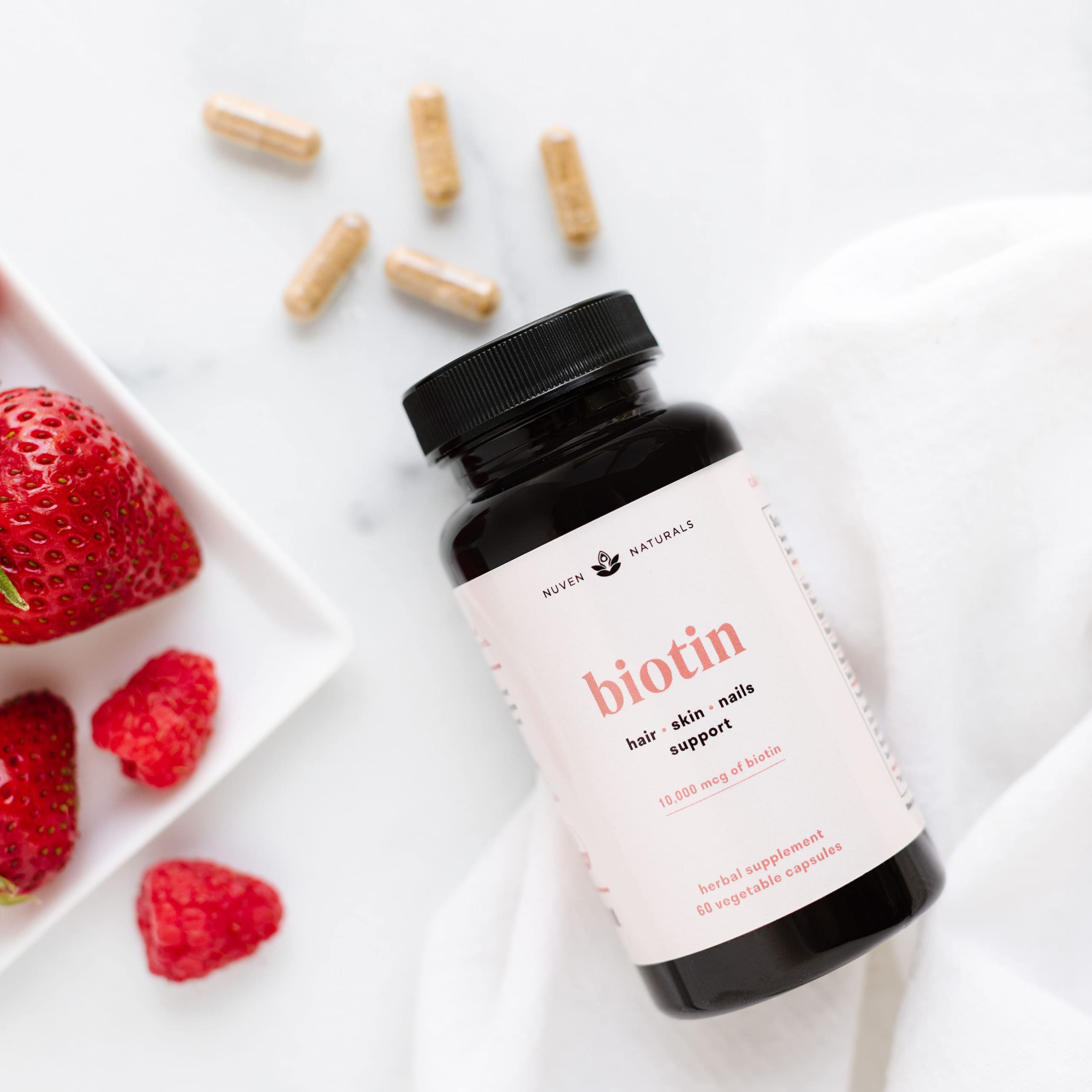 Nuven Naturals Biotin 10000mcg supplement lifestyle scene