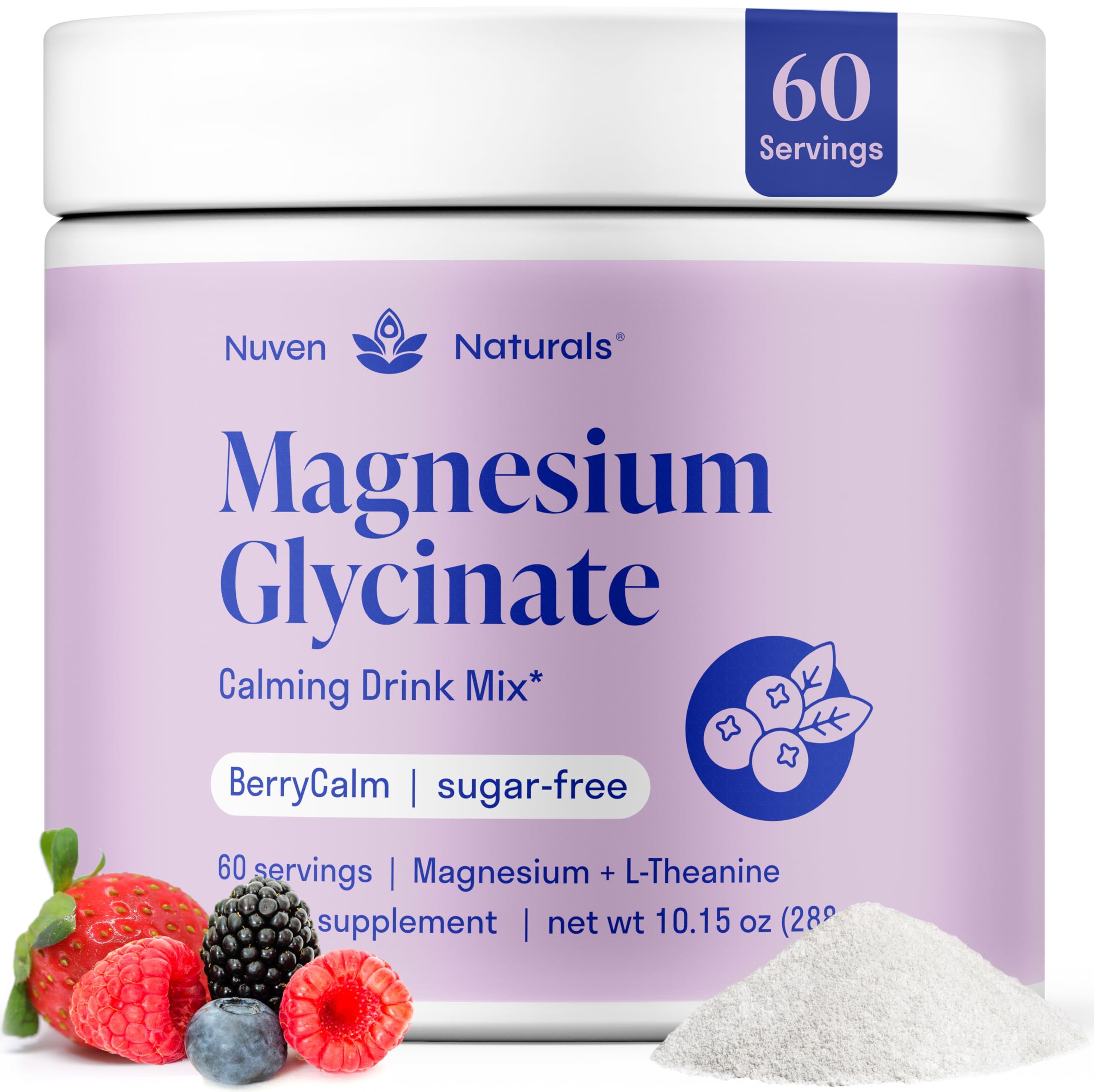 Nuven Naturals Magnesium Glycinate Drink Mix 288g berry flavour front view