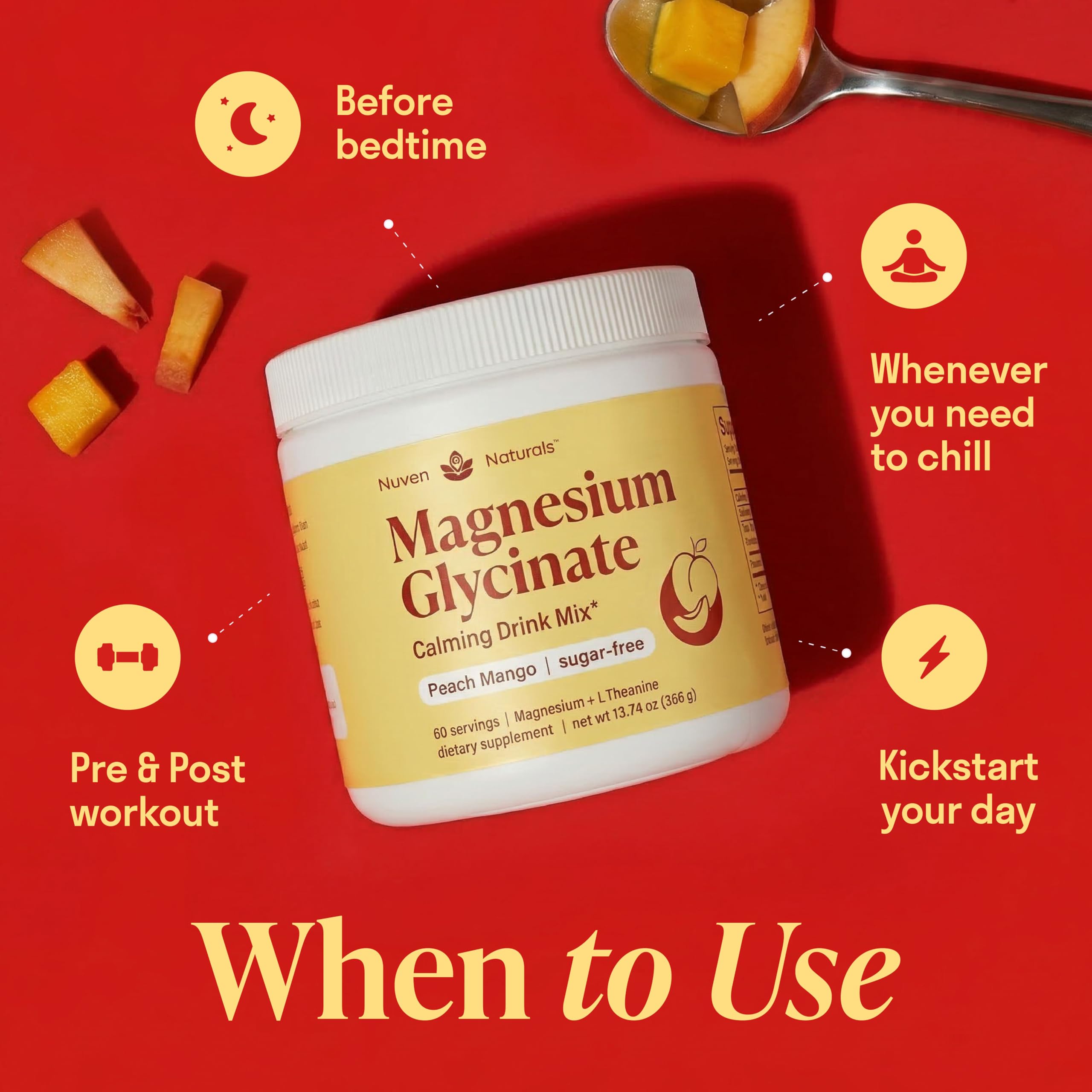 Nuven Naturals Magnesium Glycinate Drink Mix 288g scoop and powder
