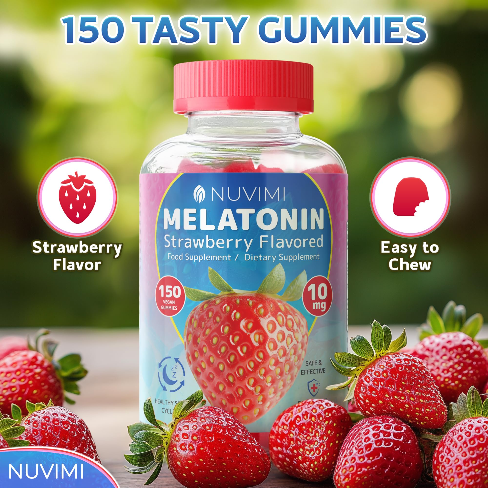 NUVIMI Melatonin Gummies showing vegan-friendly label