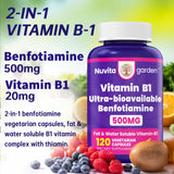 NuvitaGarden Vitamin B1 Benfotiamine 500mg capsules bottle with label