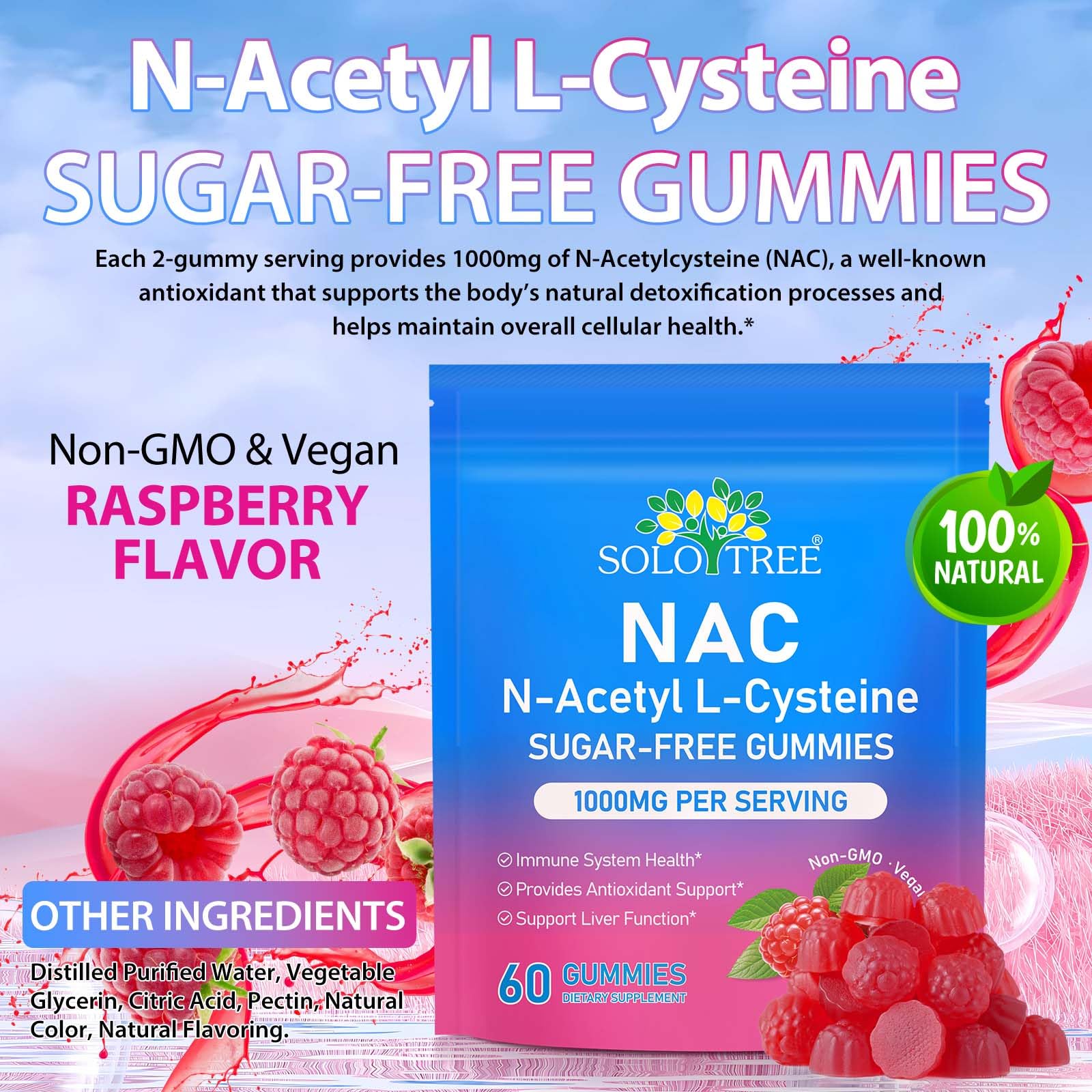 Nyloriaine NAC Gummies 1000mg natural flavour ingredients