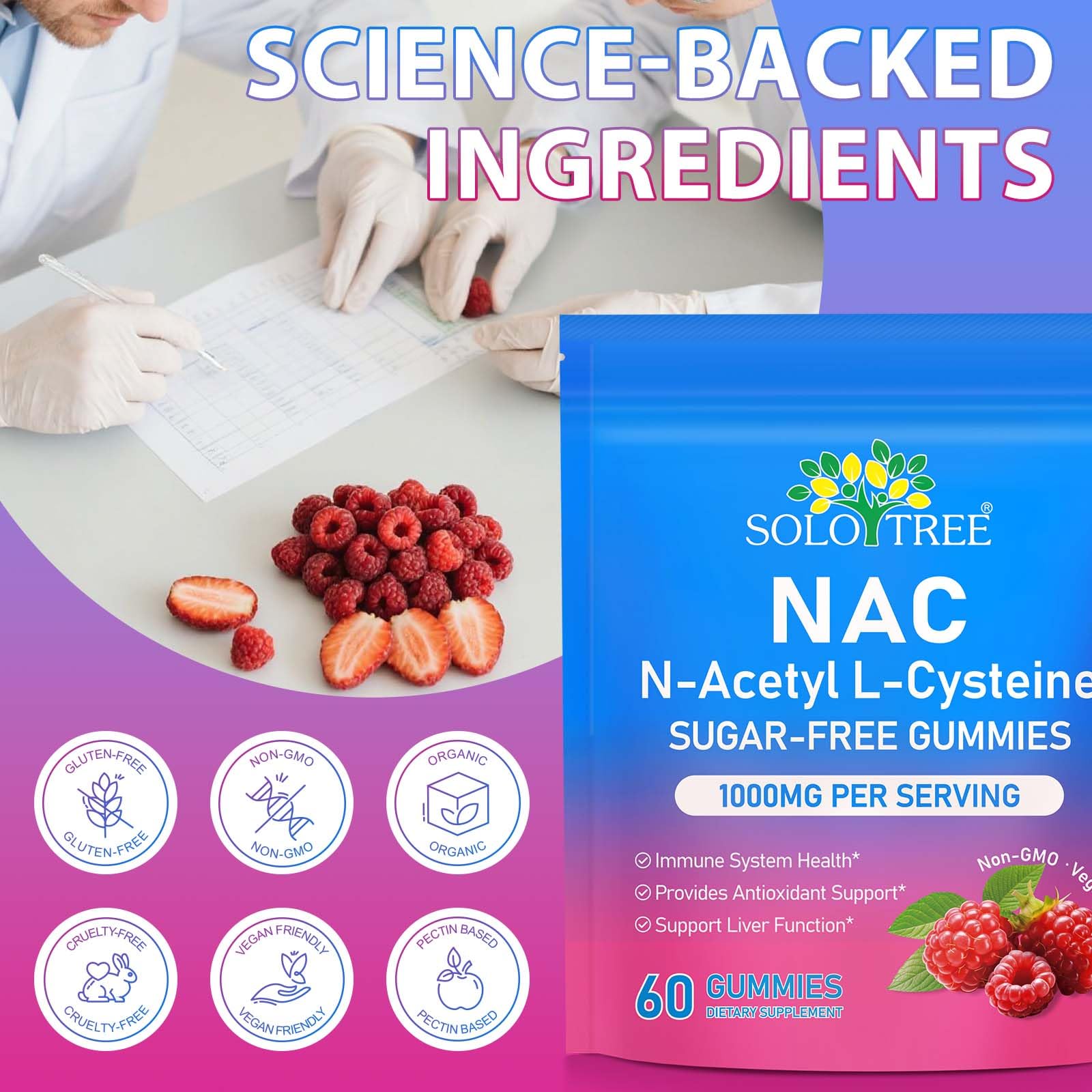 Nyloriaine NAC Gummies 1000mg with a measuring cup
