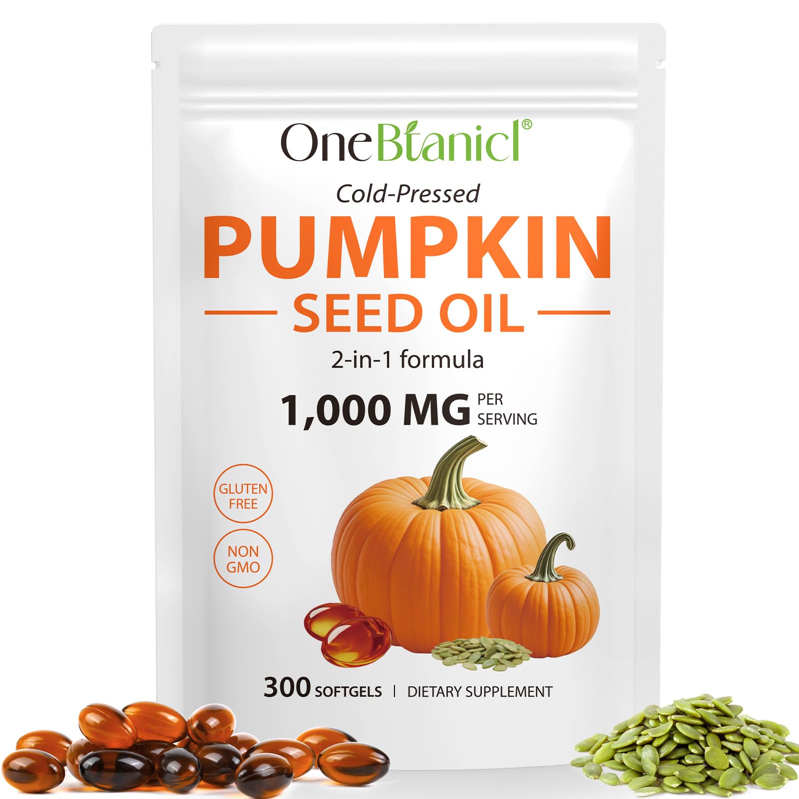Nyloriaine Pumpkin Seeds Oil Capsules front view with packaging