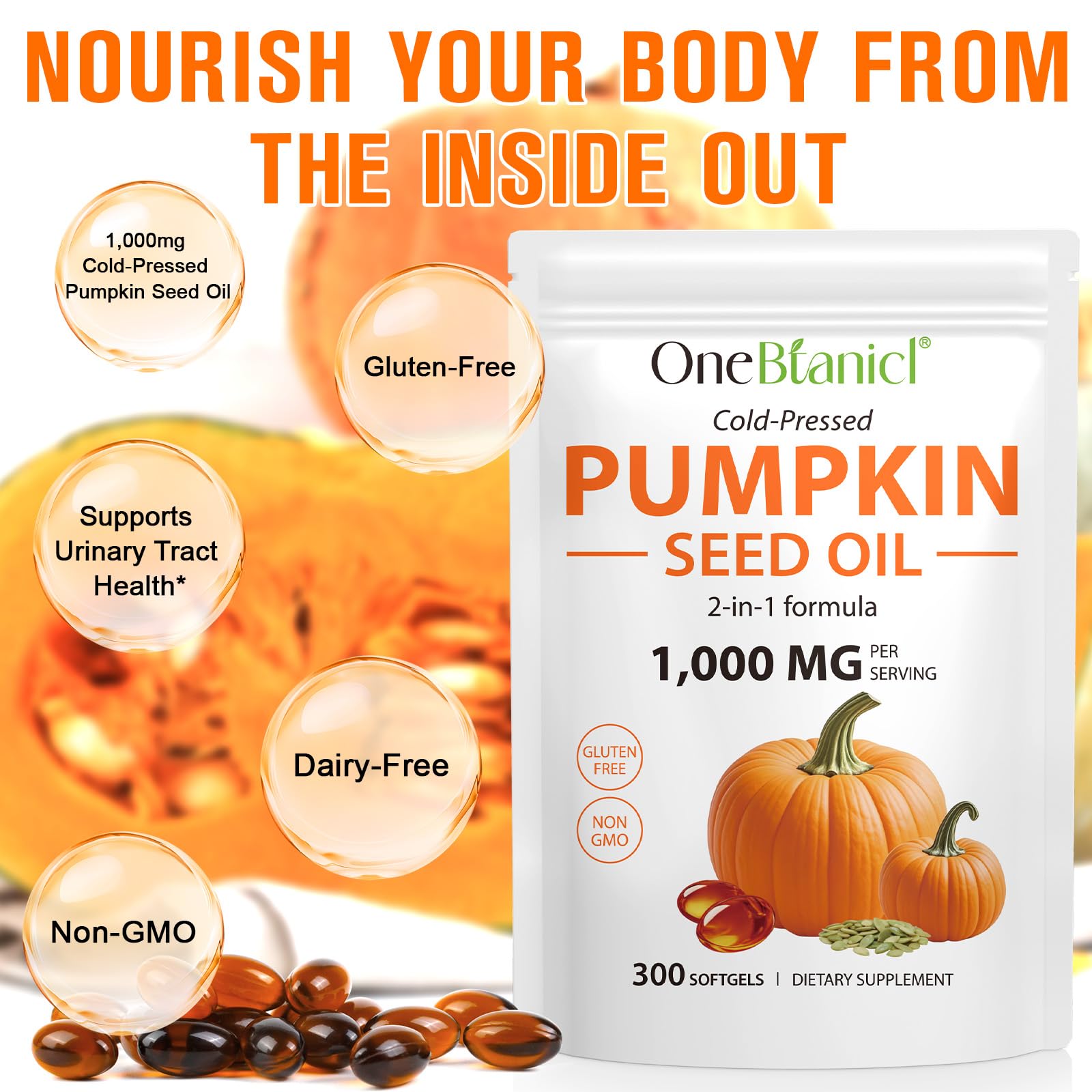 Nyloriaine Pumpkin Seeds Oil Capsules nutritional information on packaging
