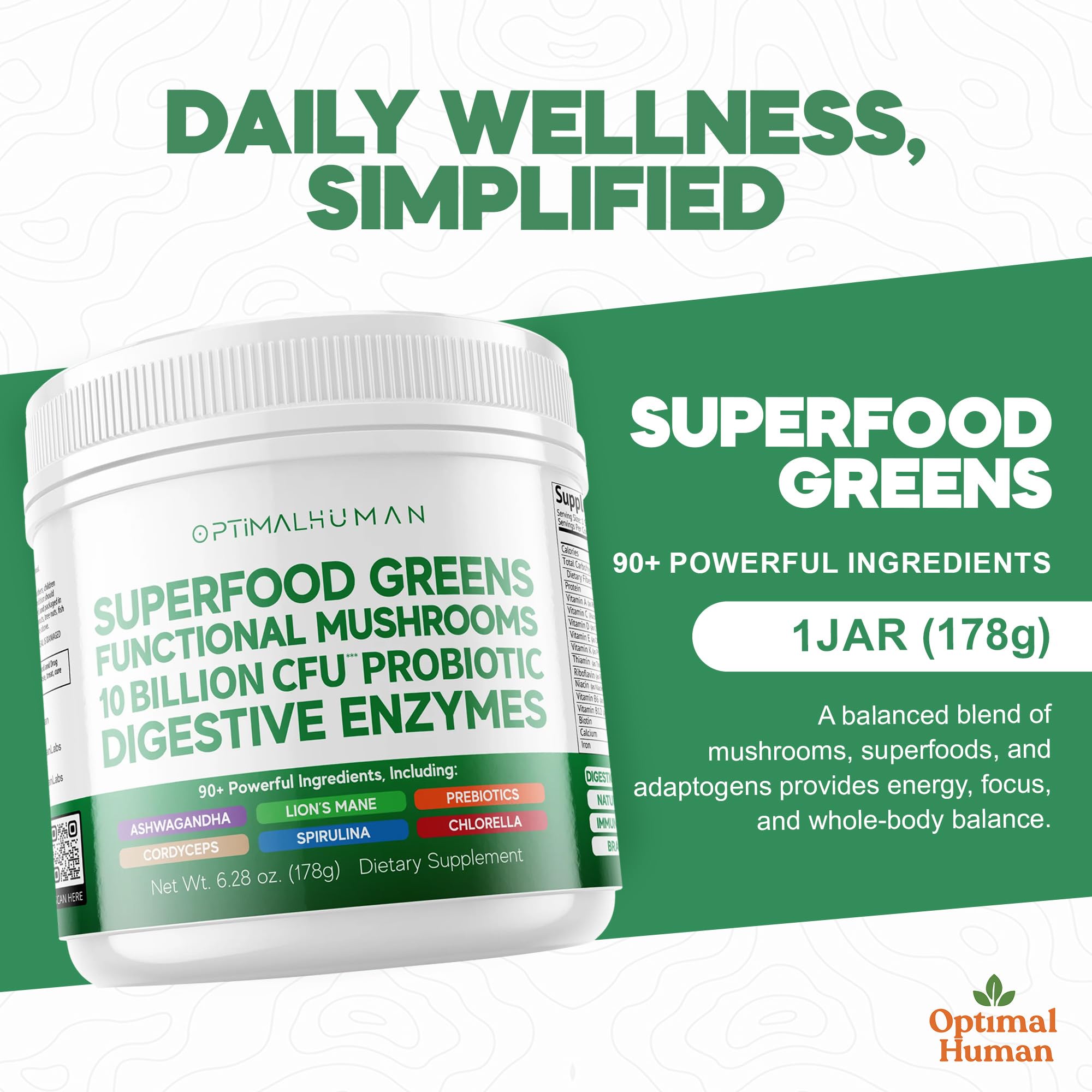 O H Multivitamins 240g powder scoop next to water