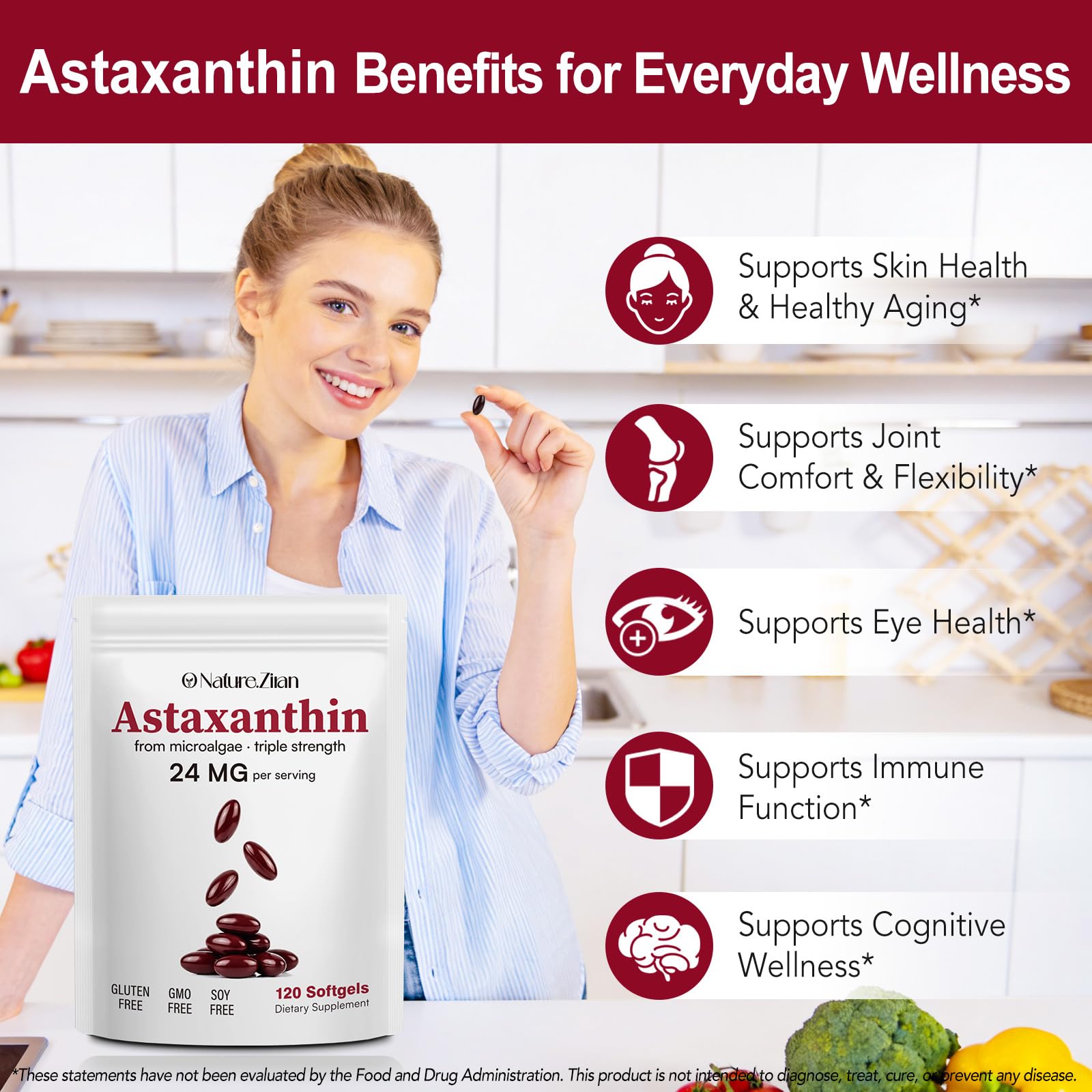 O NATURE. ZIRAN Astaxanthin Softgel bottle side view