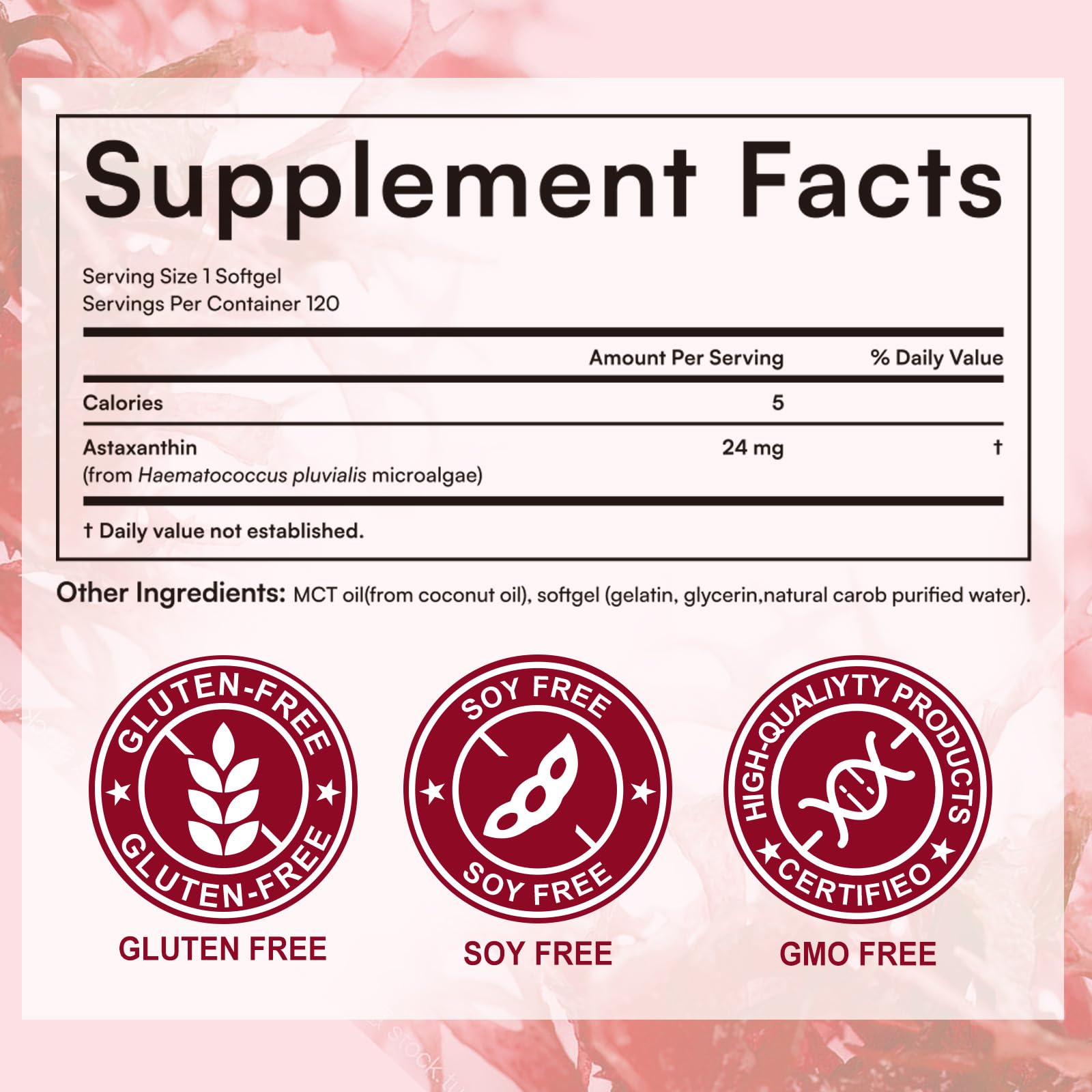 O NATURE. ZIRAN Astaxanthin Softgel capsules on a table